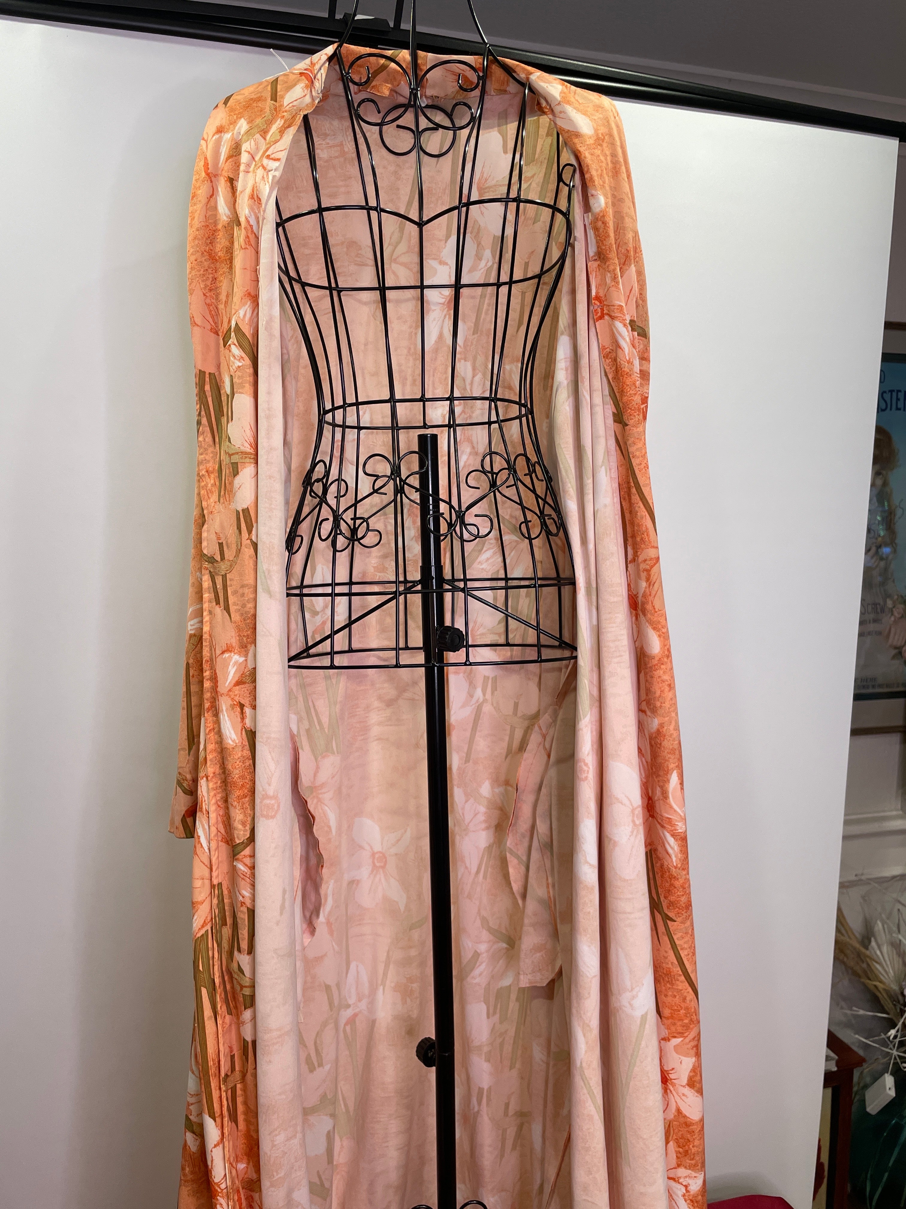 Handmade Floral Bathrobe – Vintage 70s Orange Long Robe