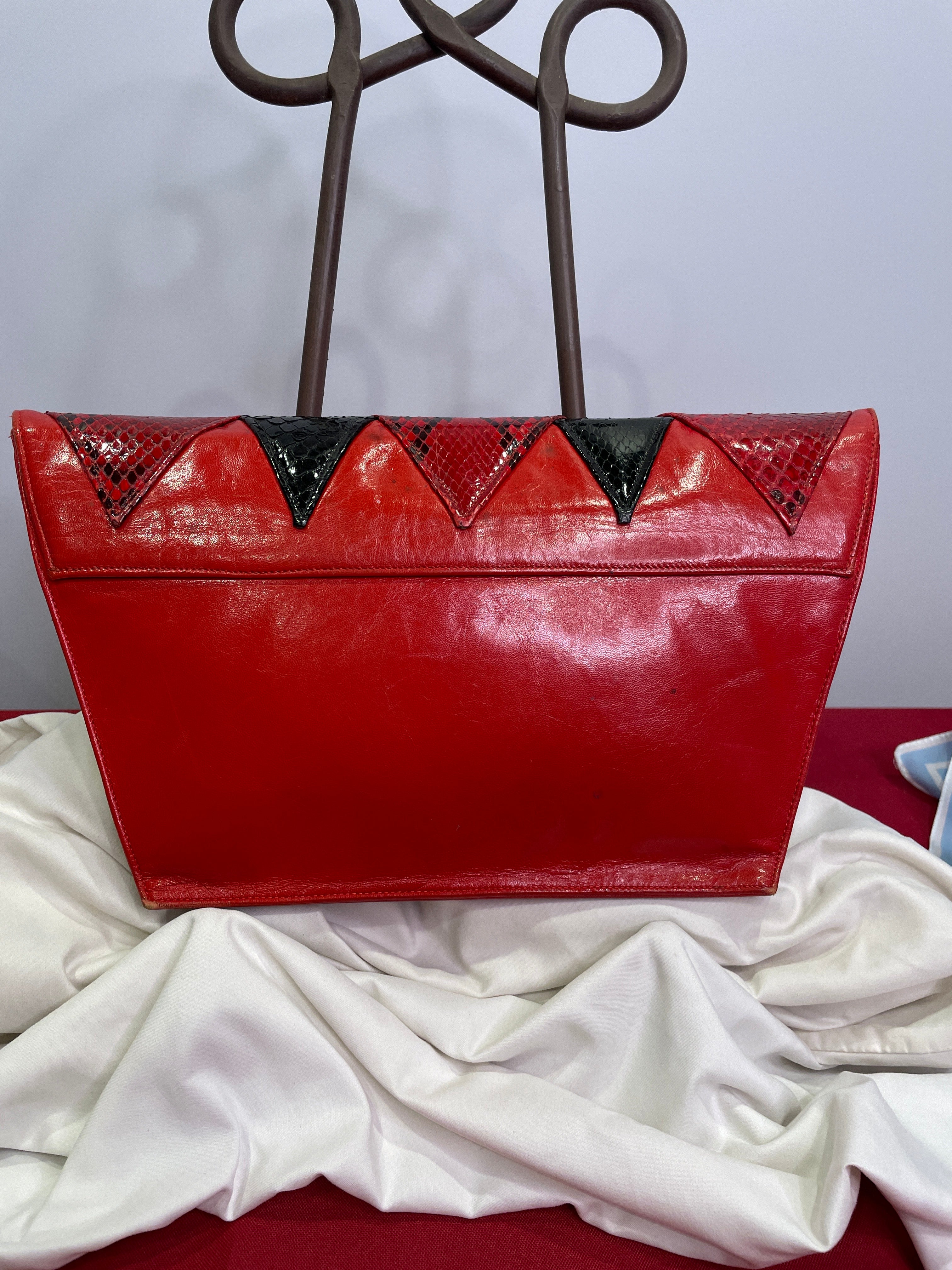 VASILIS for TROTTING Red Clutch with Snakeskin Accents