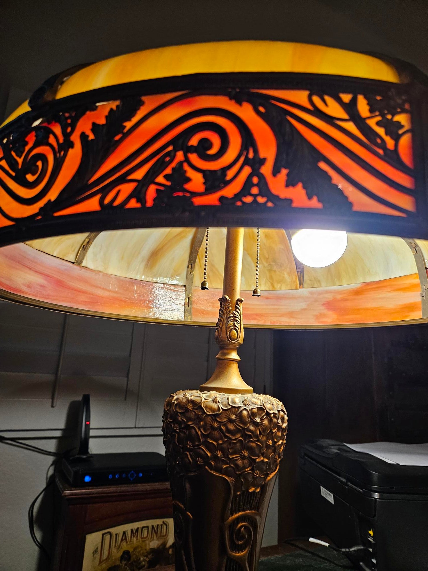 Vintage Charles Parker Art Nouveau Slag Glass Table Lamp 1910