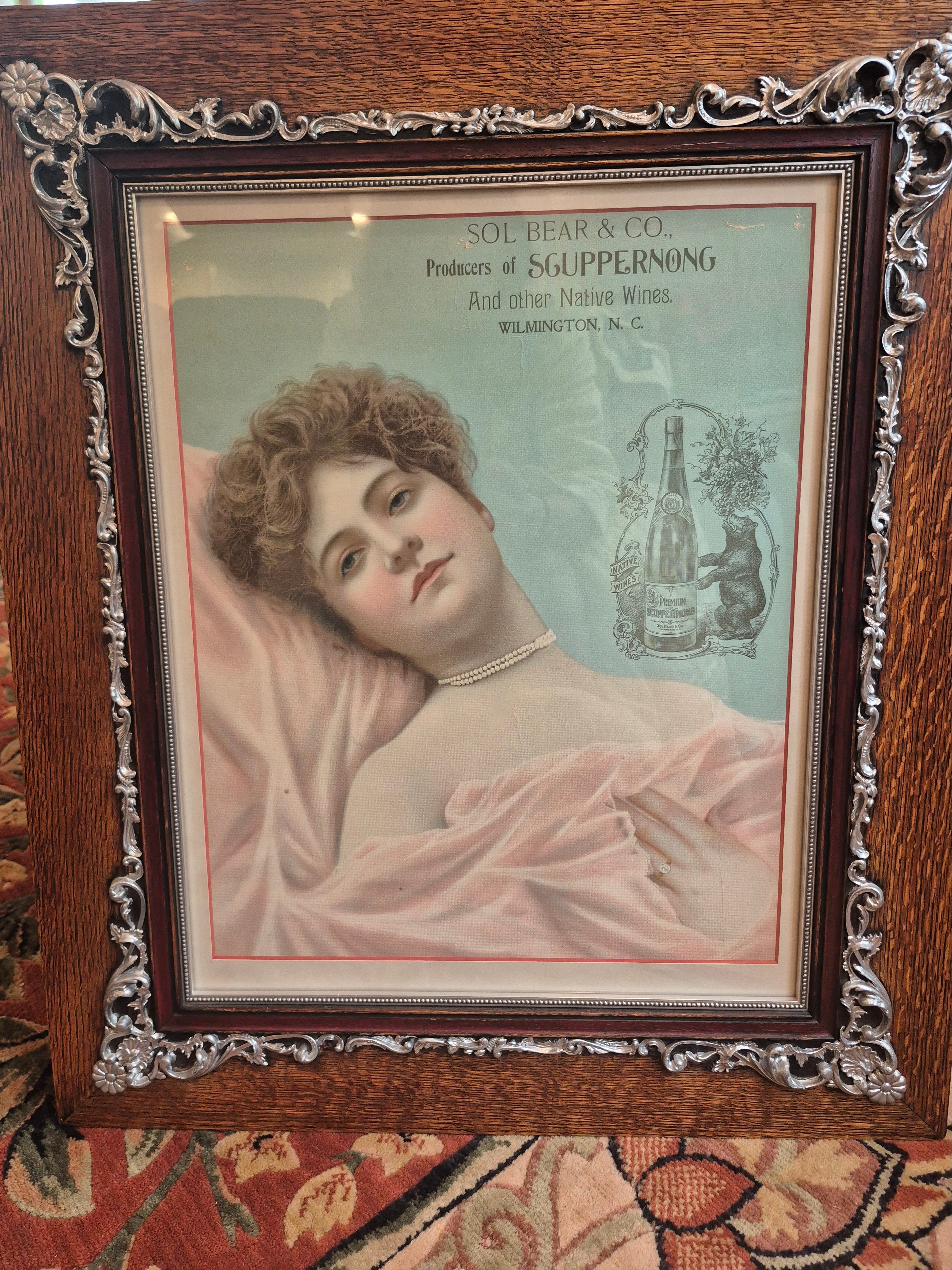 Sol Bear & Co Lithograph Advertisement cir 1900s Scuppernong wines Original Framed