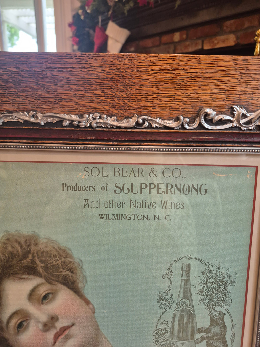 Sol Bear & Co Lithograph Advertisement cir 1900s Scuppernong wines Original Framed
