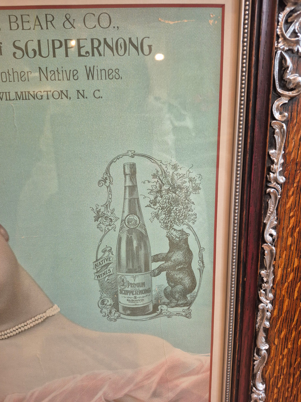 Sol Bear & Co Lithograph Advertisement cir 1900s Scuppernong wines Original Framed