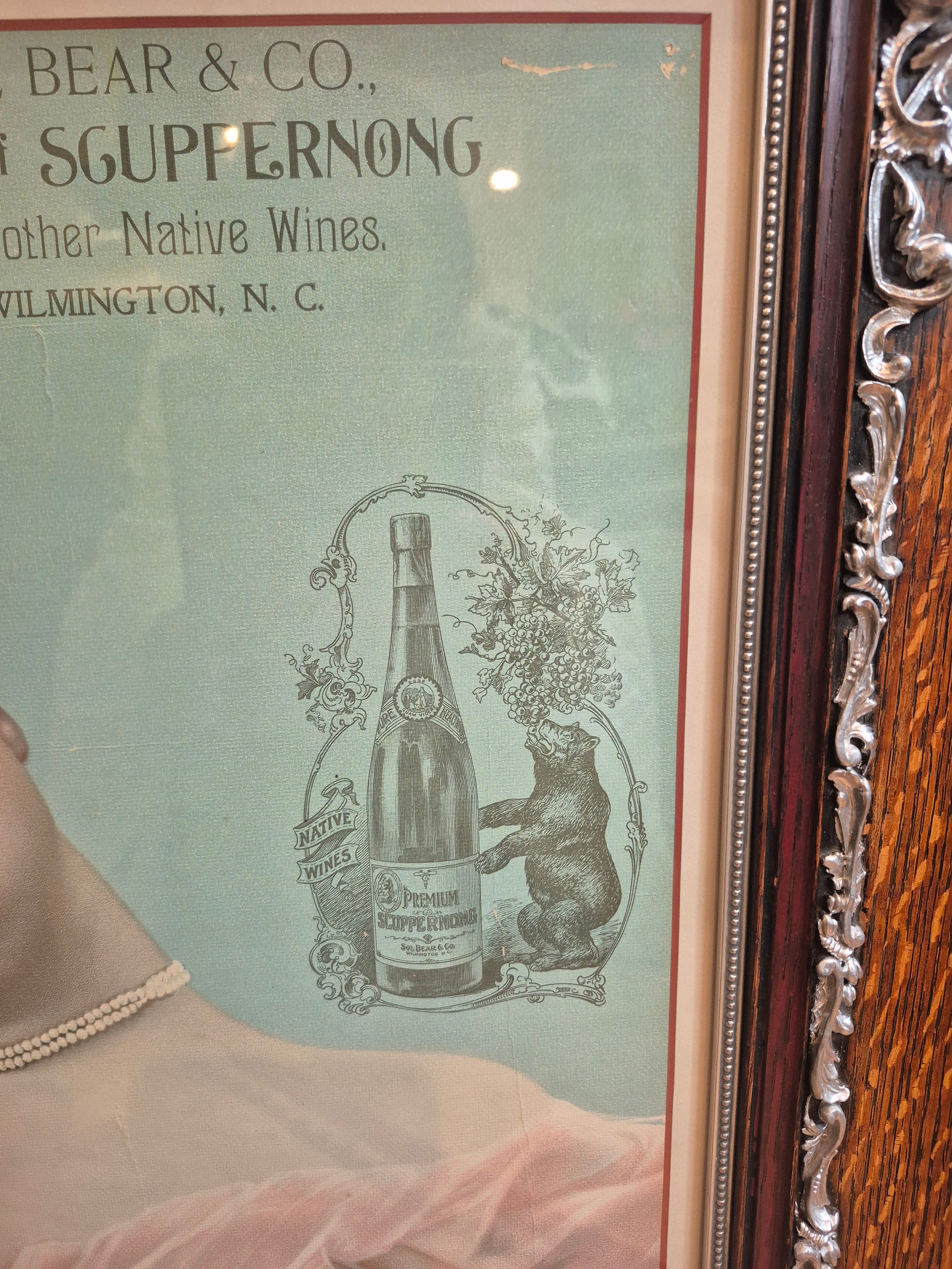 Sol Bear & Co Lithograph Advertisement cir 1900s Scuppernong wines Original Framed