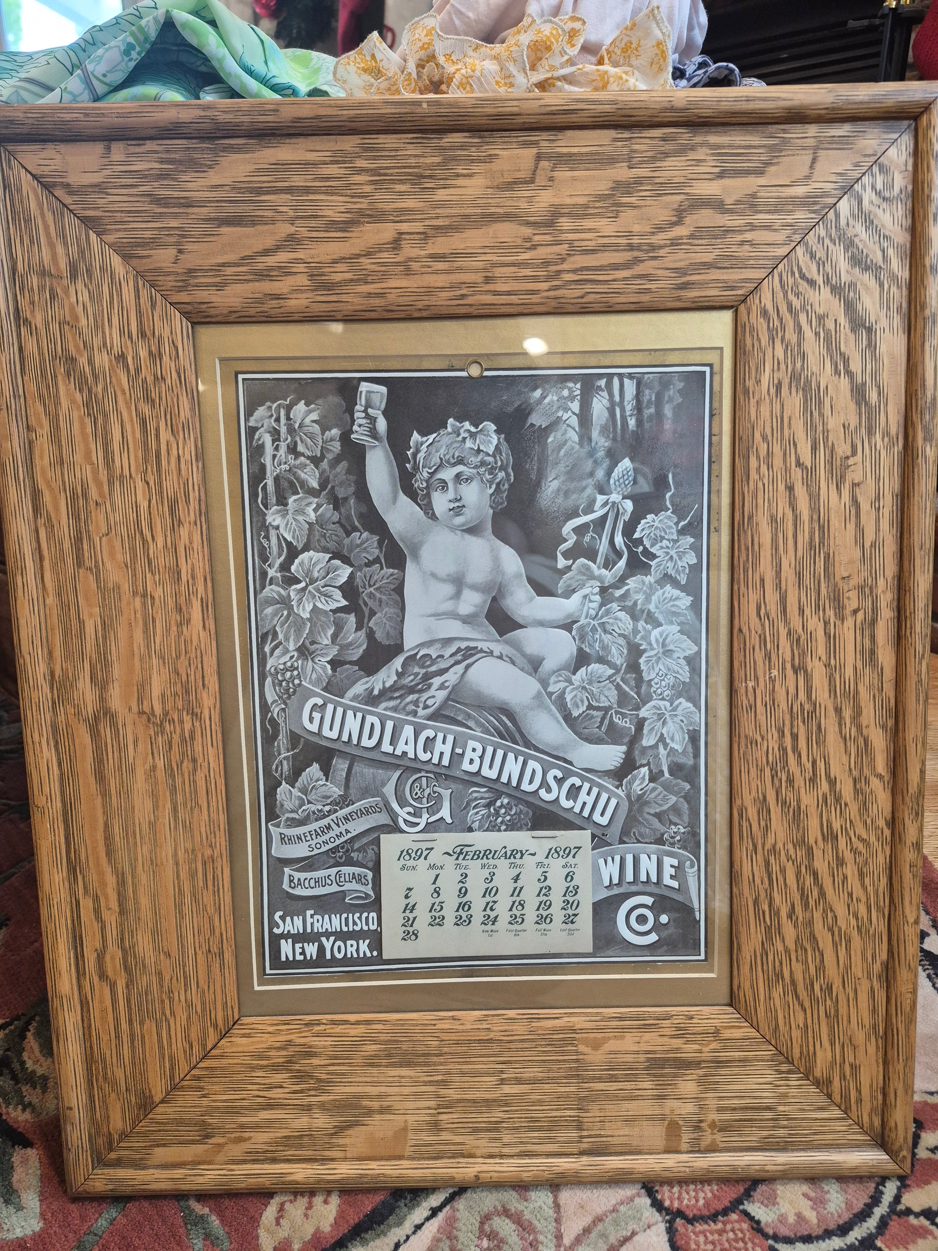 Gundlach-Bundschu framed advertisement original 1897 with Calendar