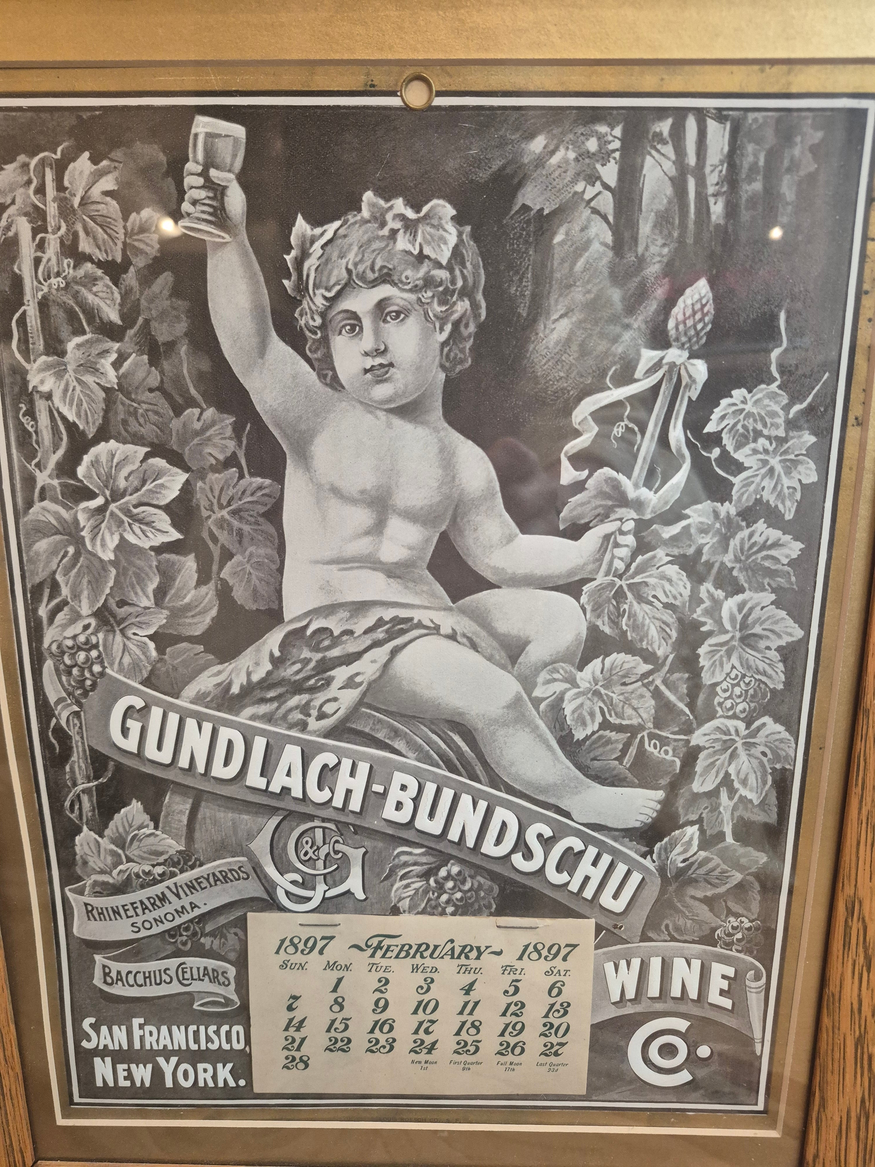 Gundlach-Bundschu framed advertisement original 1897 with Calendar