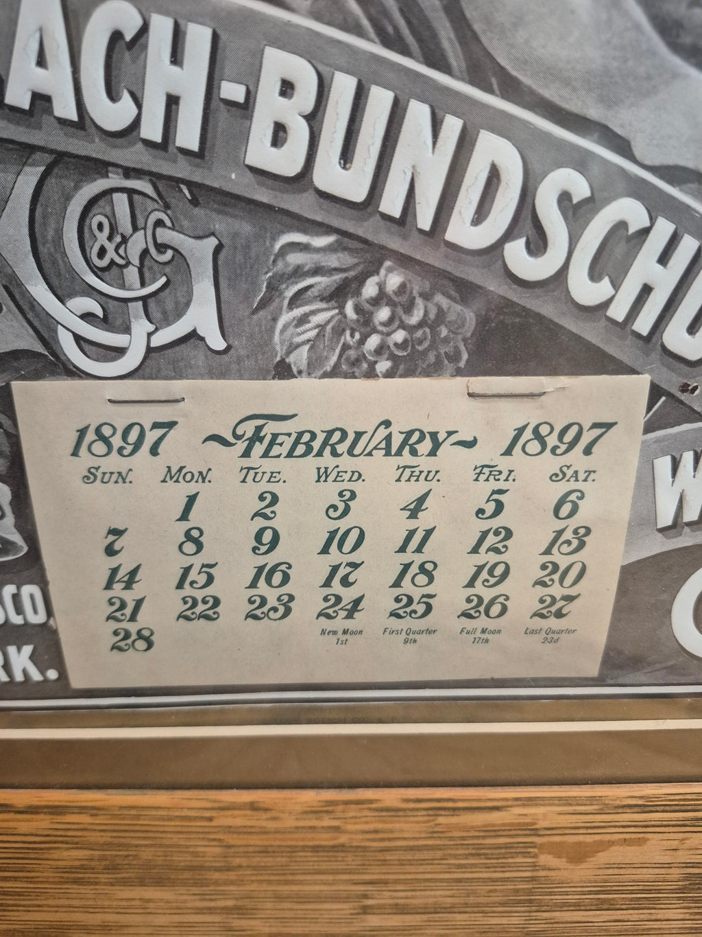 Gundlach-Bundschu framed advertisement original 1897 with Calendar