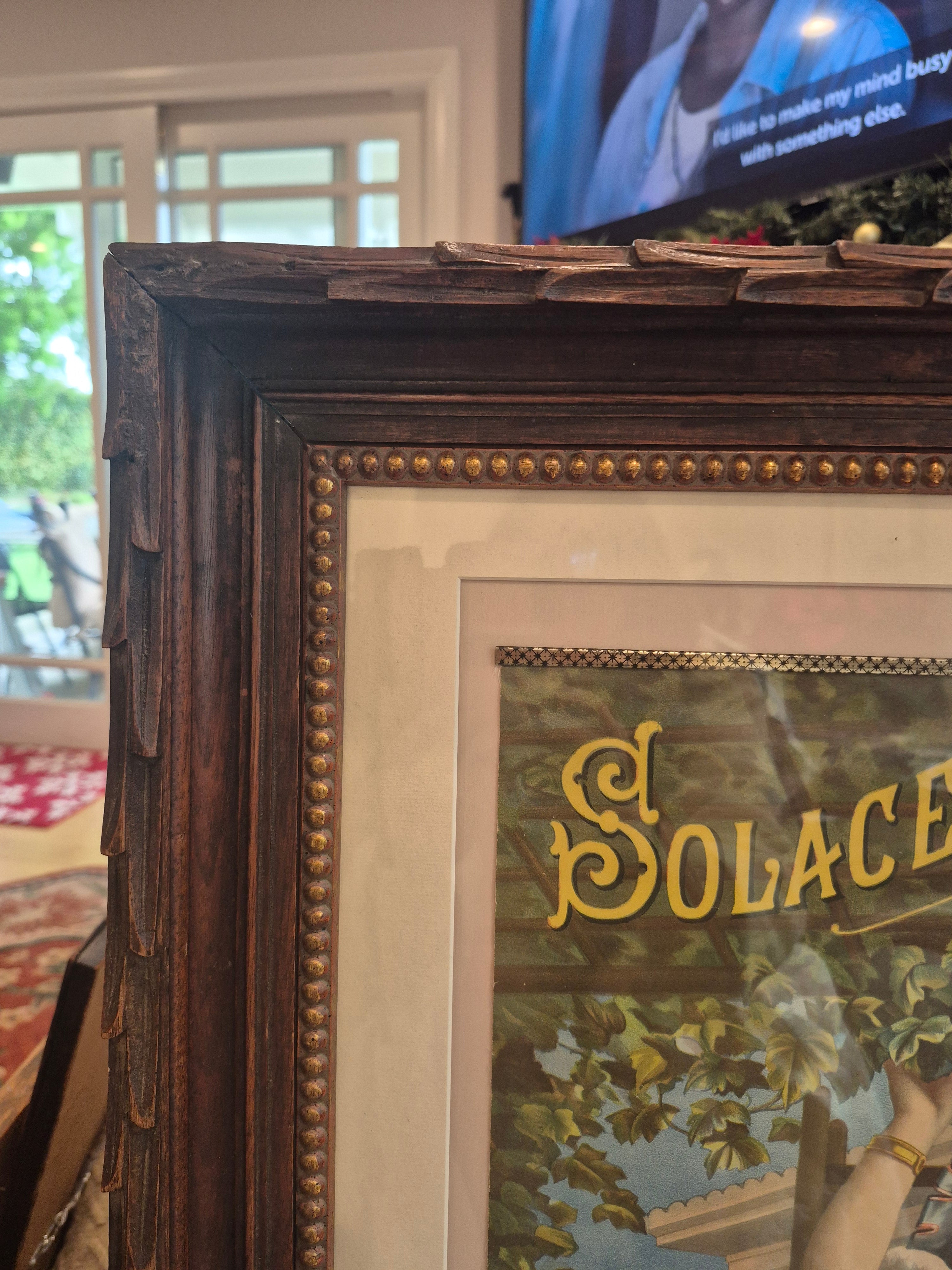 Solace Tobacco victorian original Lithograph 1884 framed advertisement