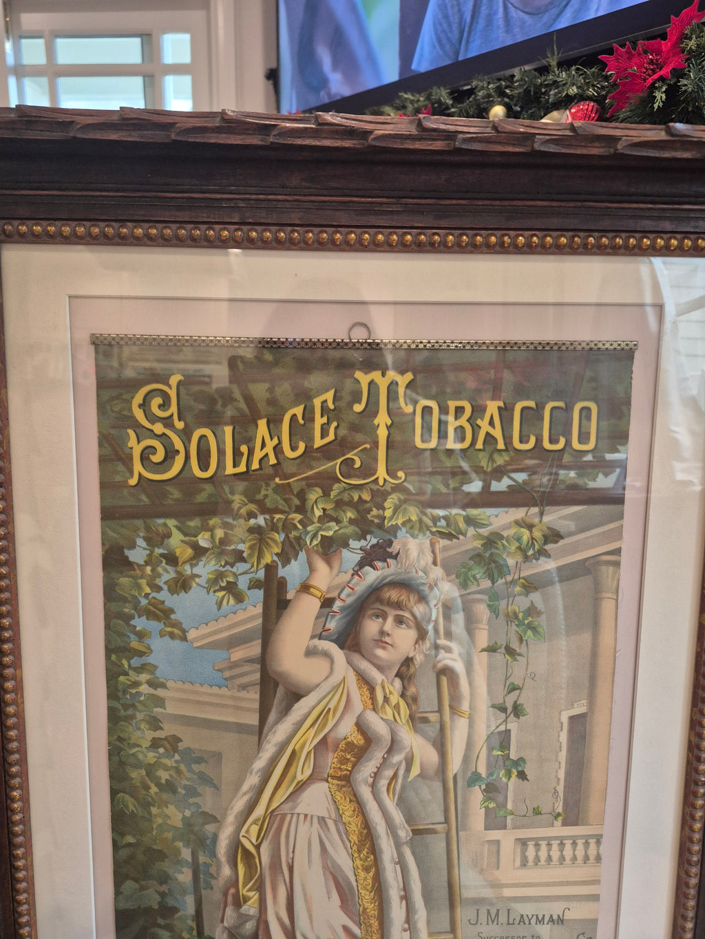 Solace Tobacco victorian original Lithograph 1884 framed advertisement