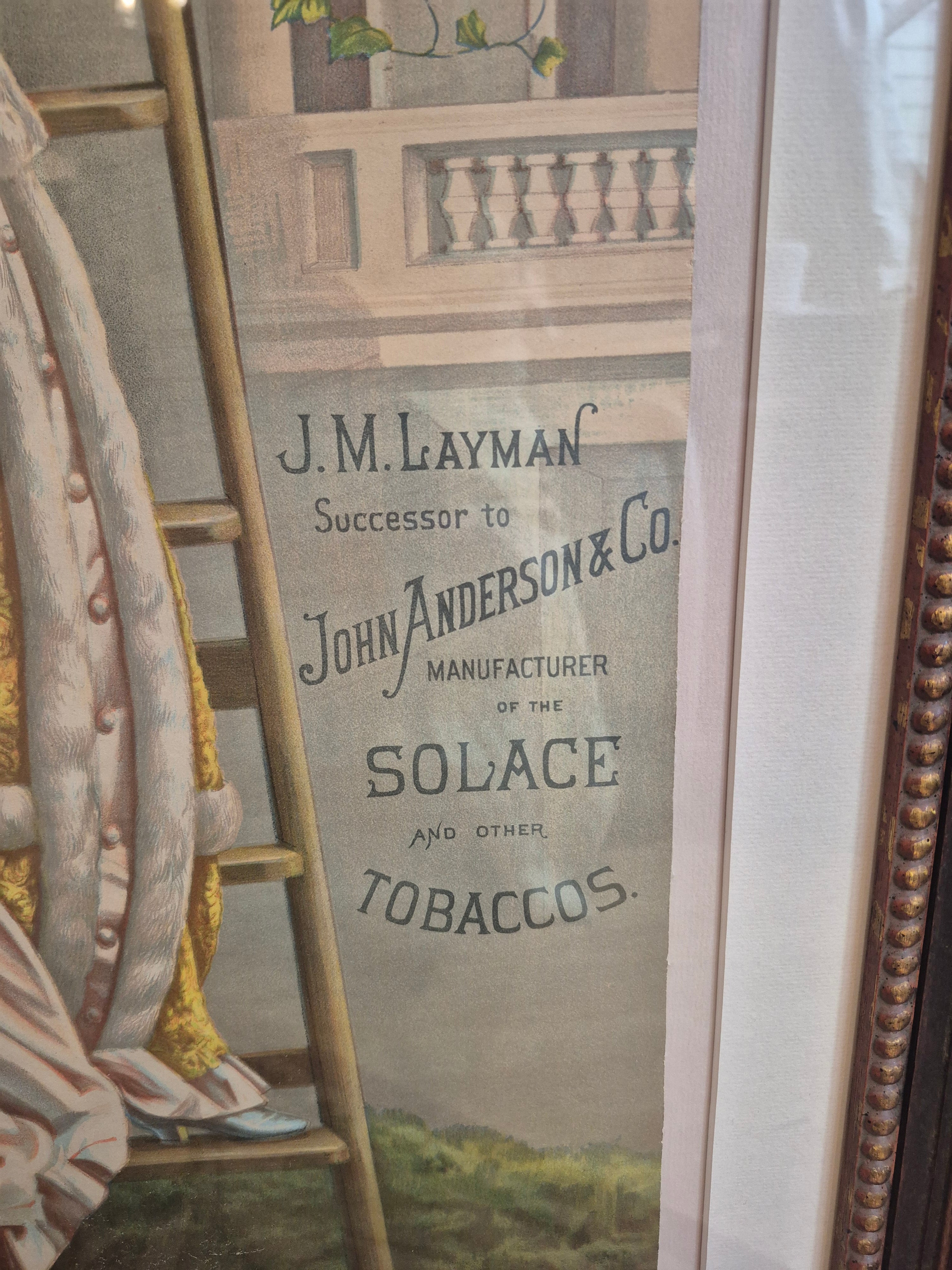 Solace Tobacco victorian original Lithograph 1884 framed advertisement