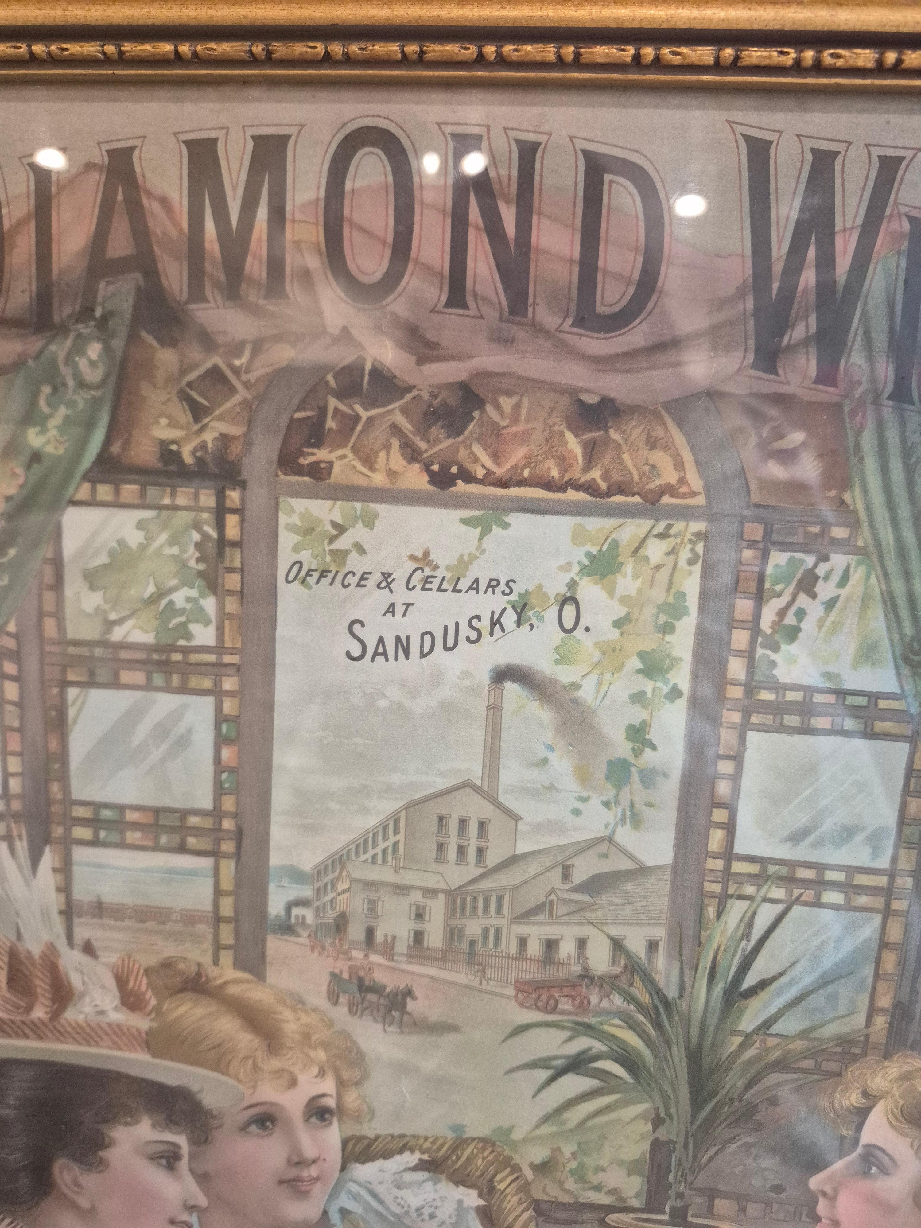 Diamond Wine Co Lithograph Champagne 1896 Sandusky Ohio Original Framed