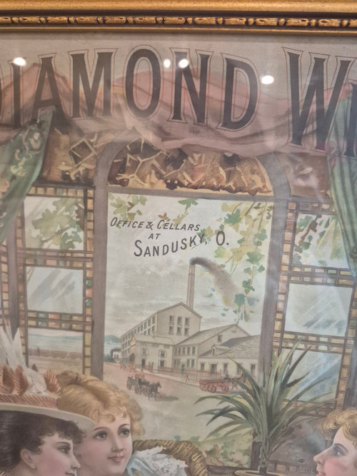 Diamond Wine Co Lithograph Champagne 1896 Sandusky Ohio Original Framed