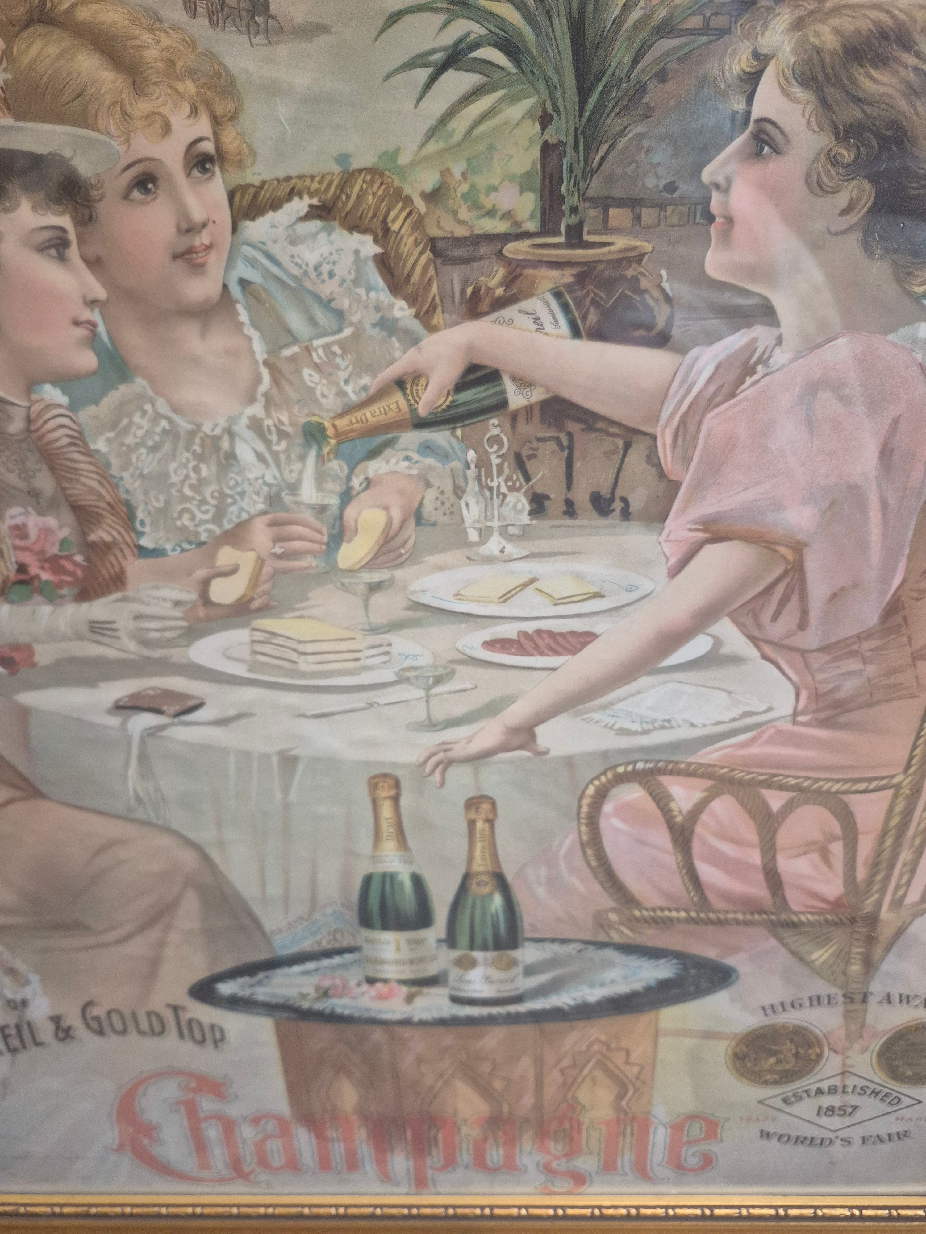 Diamond Wine Co Lithograph Champagne 1896 Sandusky Ohio Original Framed
