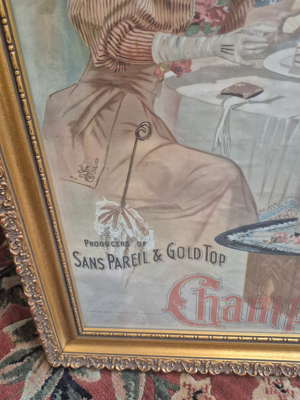 Diamond Wine Co Lithograph Champagne 1896 Sandusky Ohio Original Framed