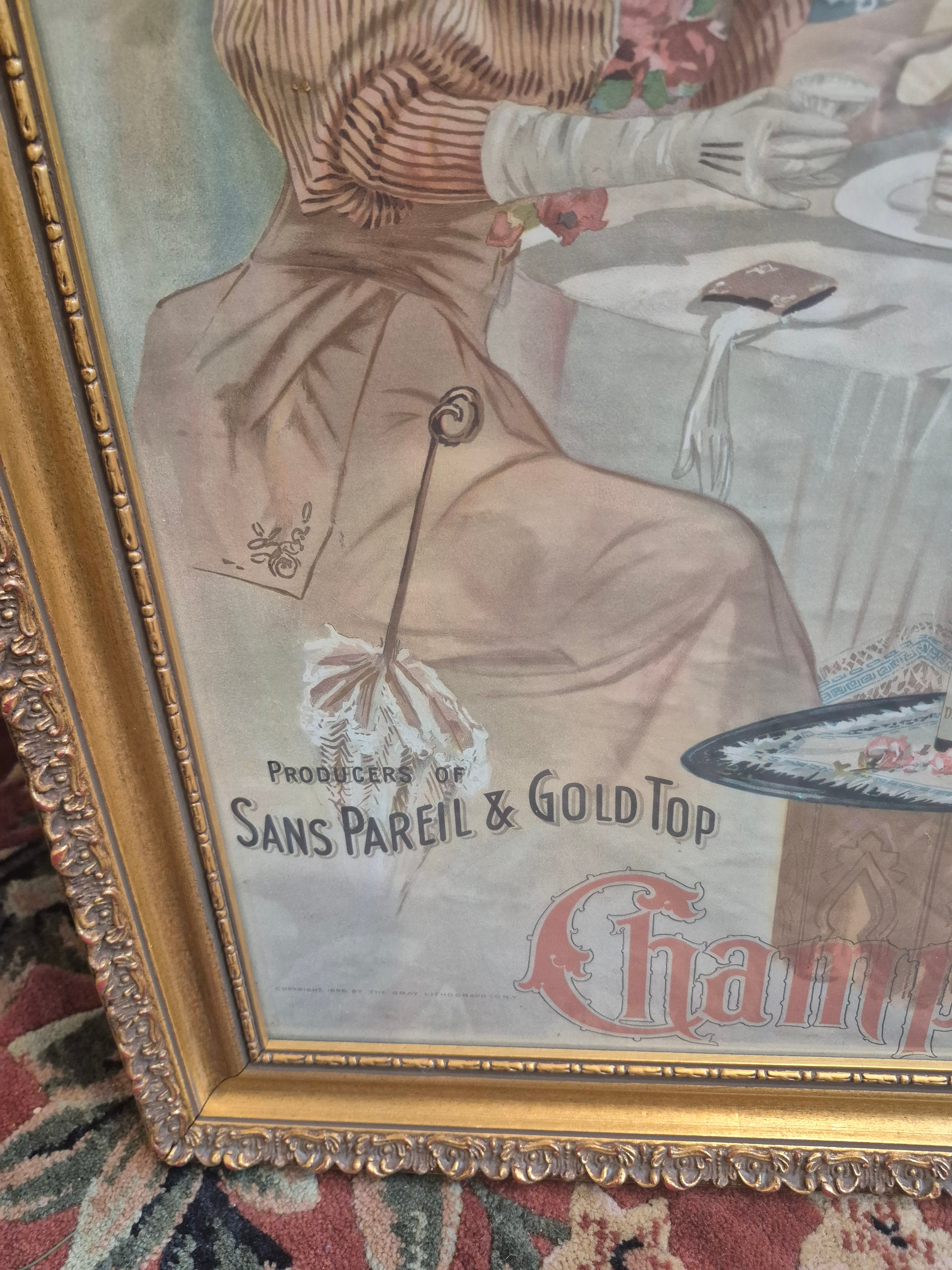 Diamond Wine Co Lithograph Champagne 1896 Sandusky Ohio Original Framed