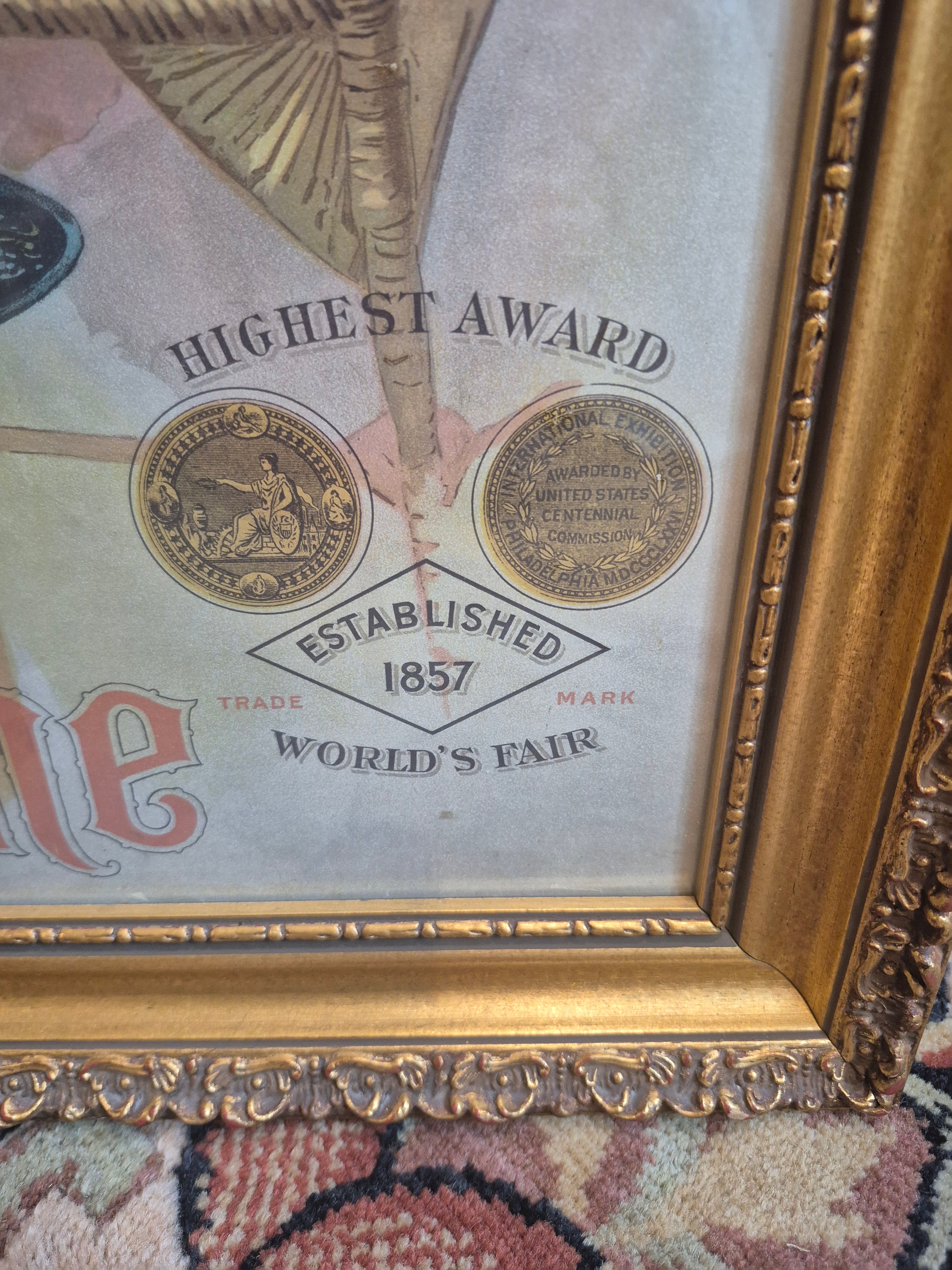 Diamond Wine Co Lithograph Champagne 1896 Sandusky Ohio Original Framed