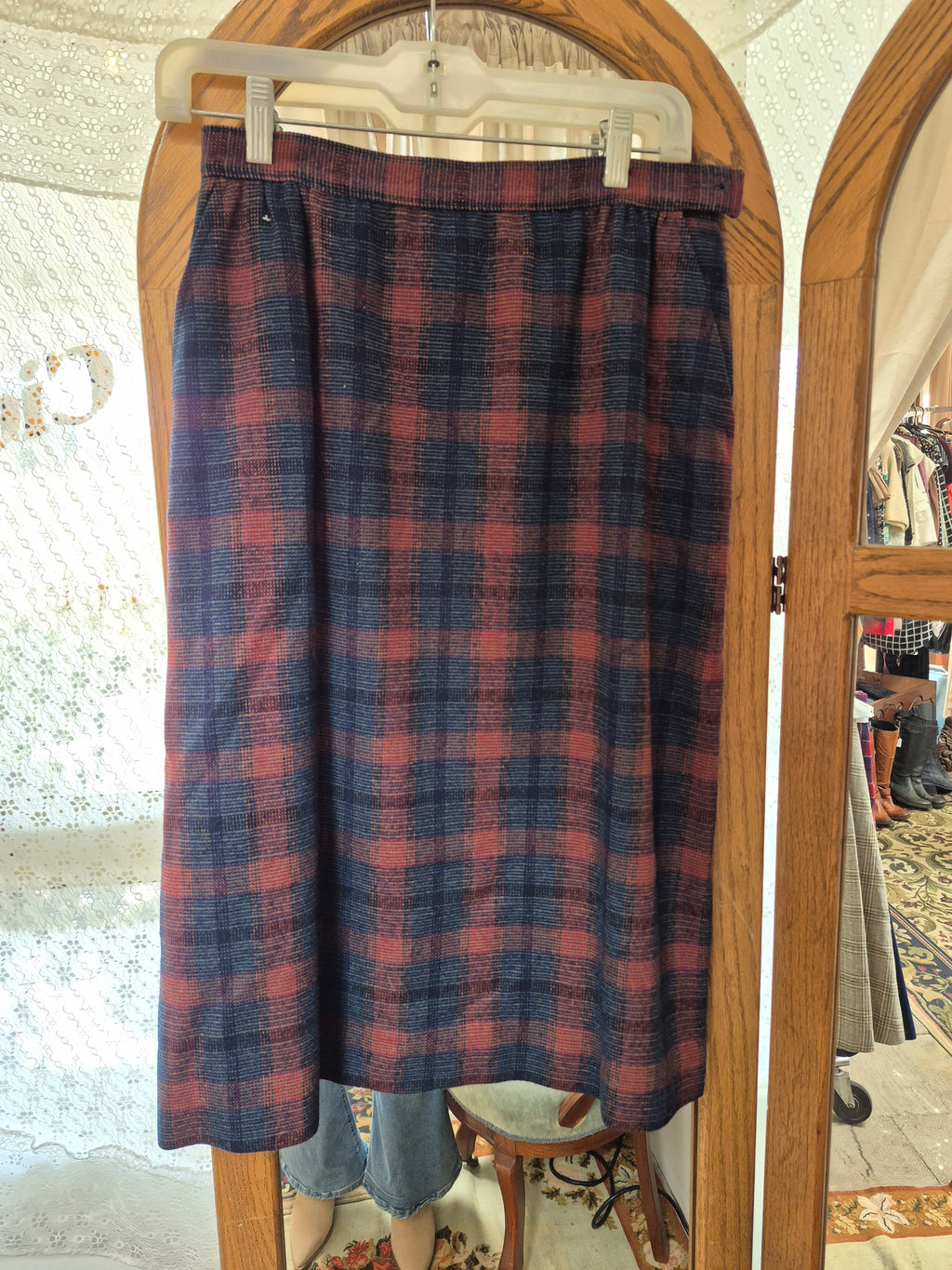 Vintage Pendleton Wool Skirt - Blue & Orange Pattern - Size 12 (Fits Modern 8)