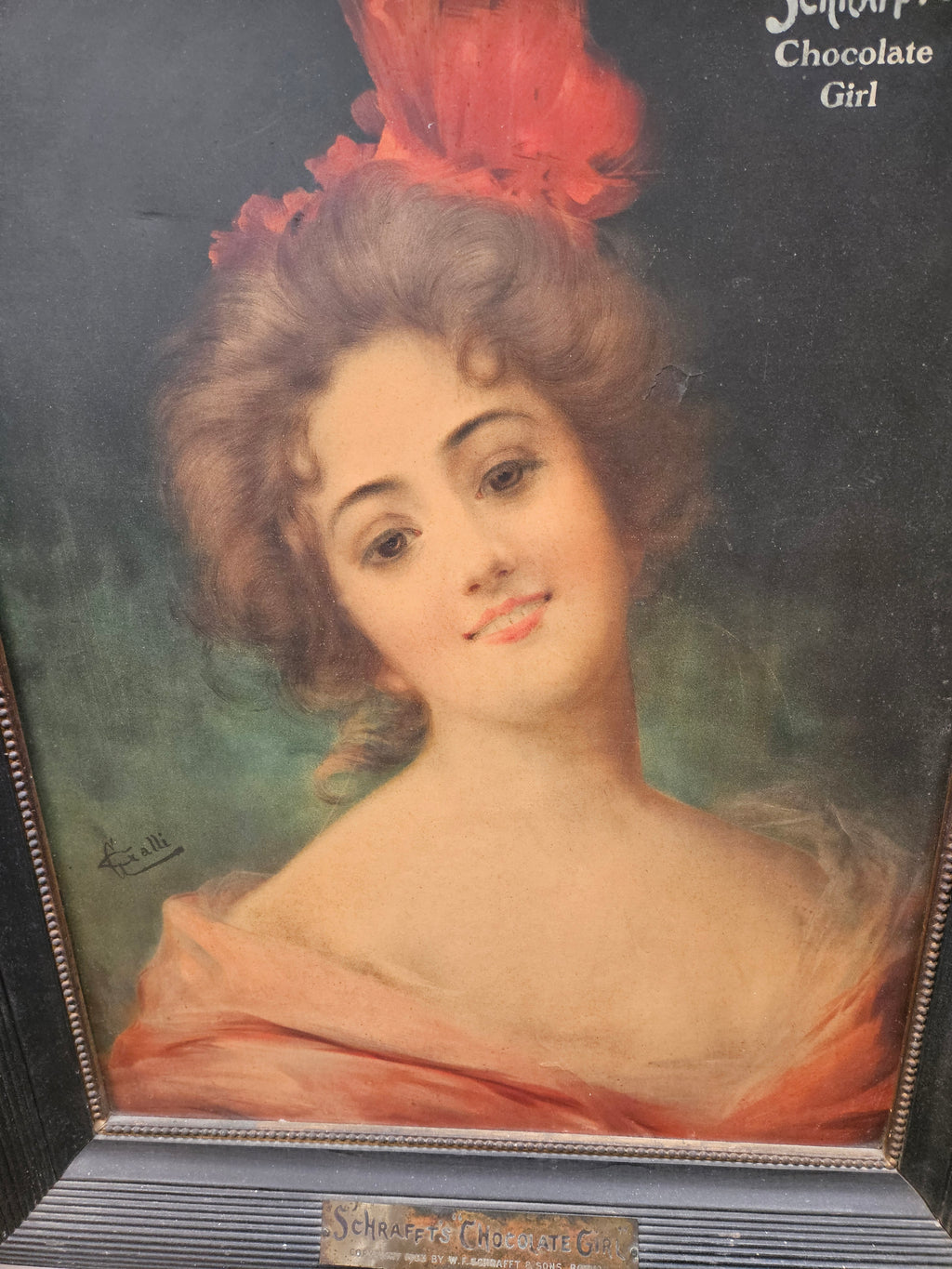 Vintage Schrafft's Chocolate Girl Advertising Print - Circa 1900 Original Canvas Framed