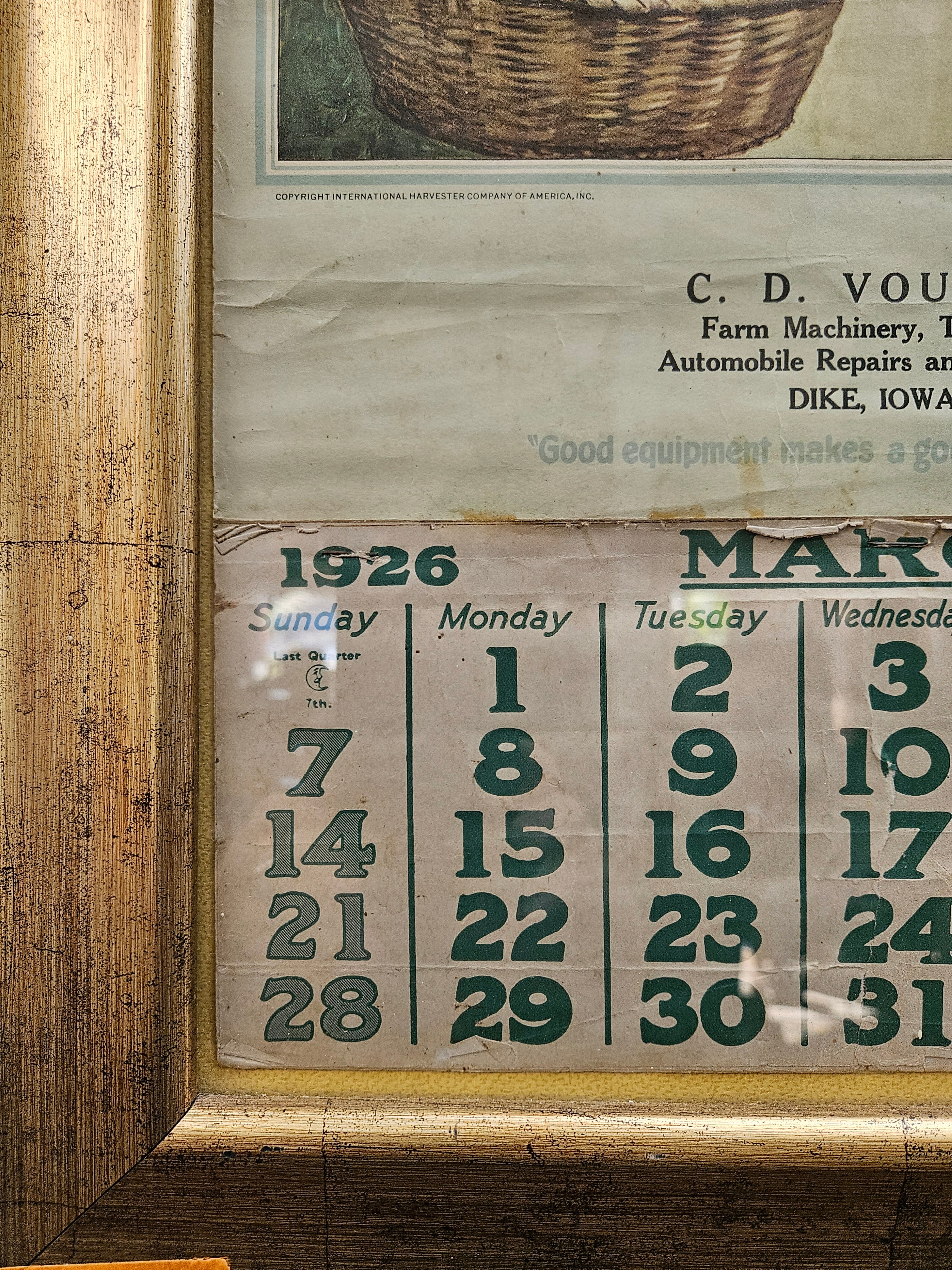 Vintage 1926 McCormick-Deering Farm Equipment Advertising Calendar - Framed Original