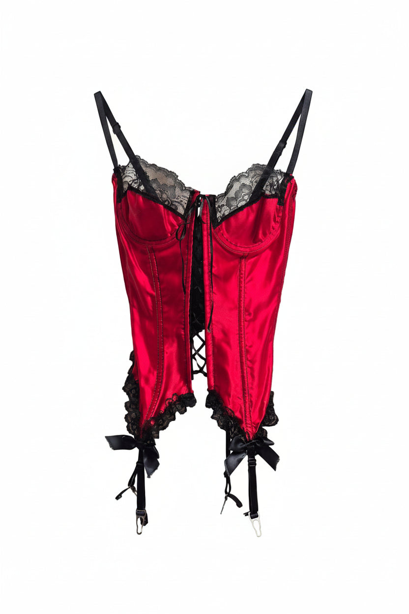 Frederick's of Hollywood Vintage Red & Black Satin Corset