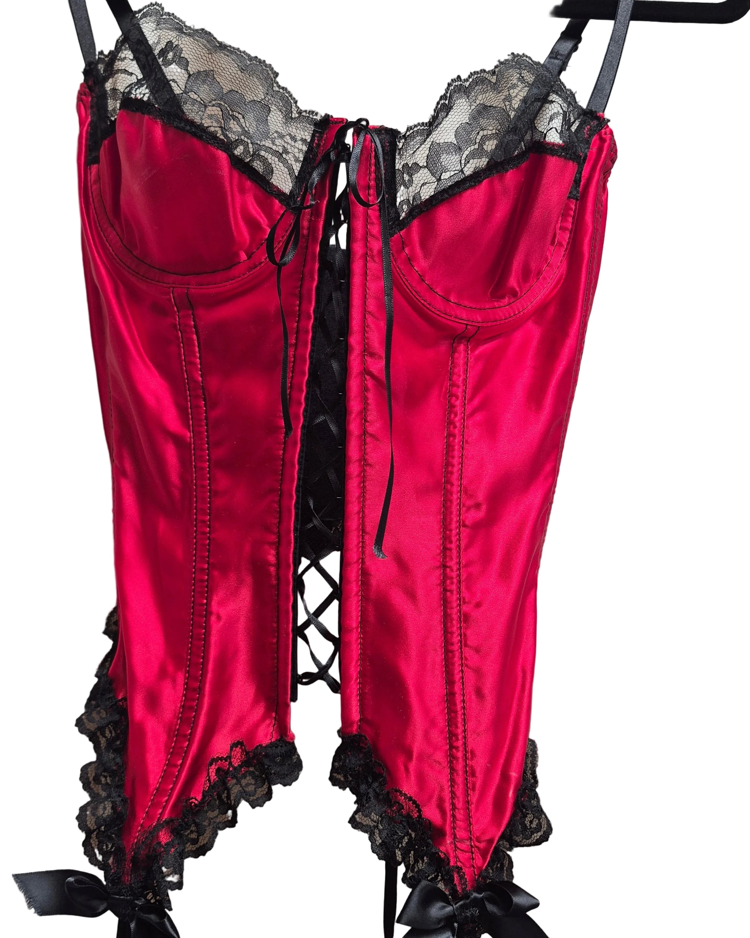 Frederick's of Hollywood Vintage Red & Black Satin Corset