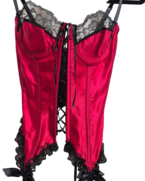 Frederick's of Hollywood Vintage Red & Black Satin Corset