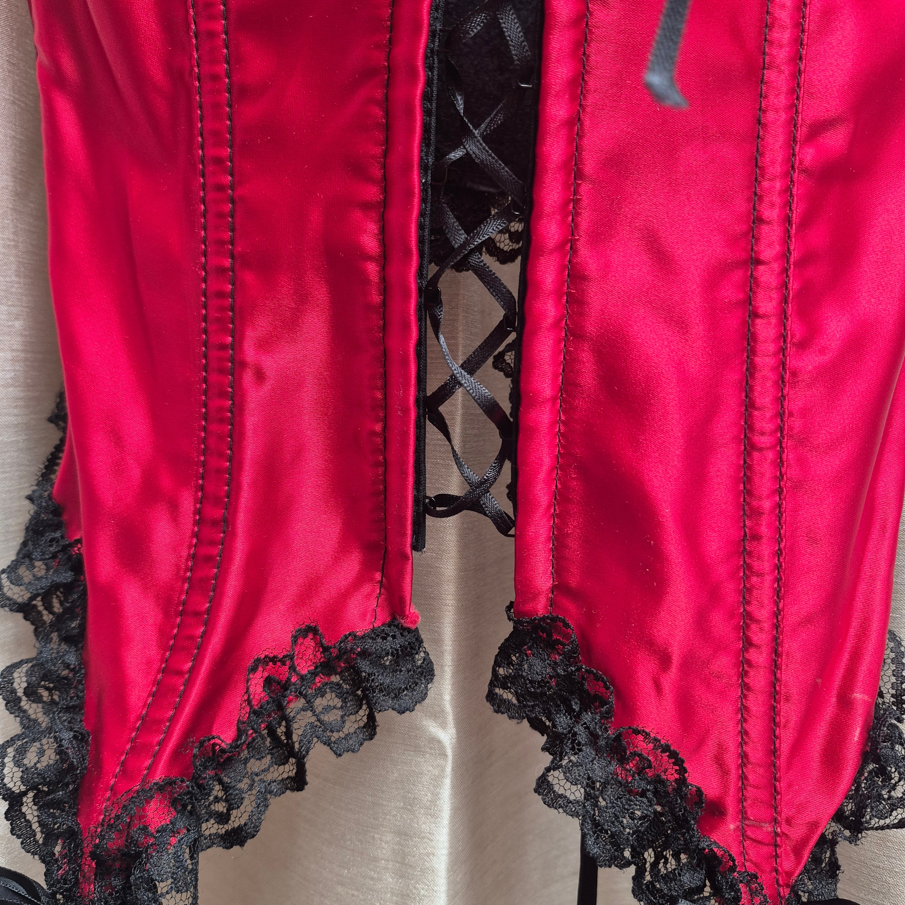 Frederick's of Hollywood Vintage Red & Black Satin Corset