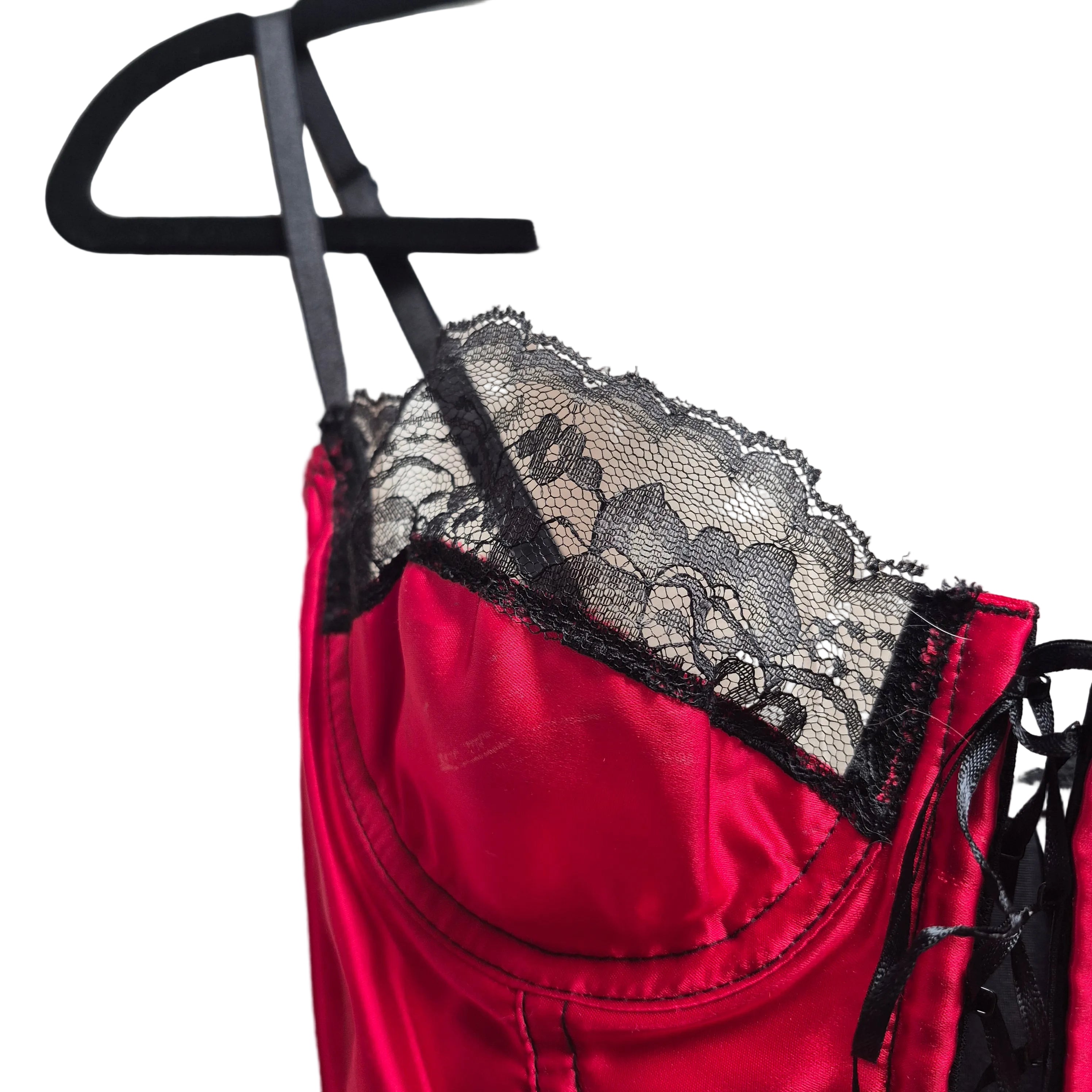 Frederick's of Hollywood Vintage Red & Black Satin Corset