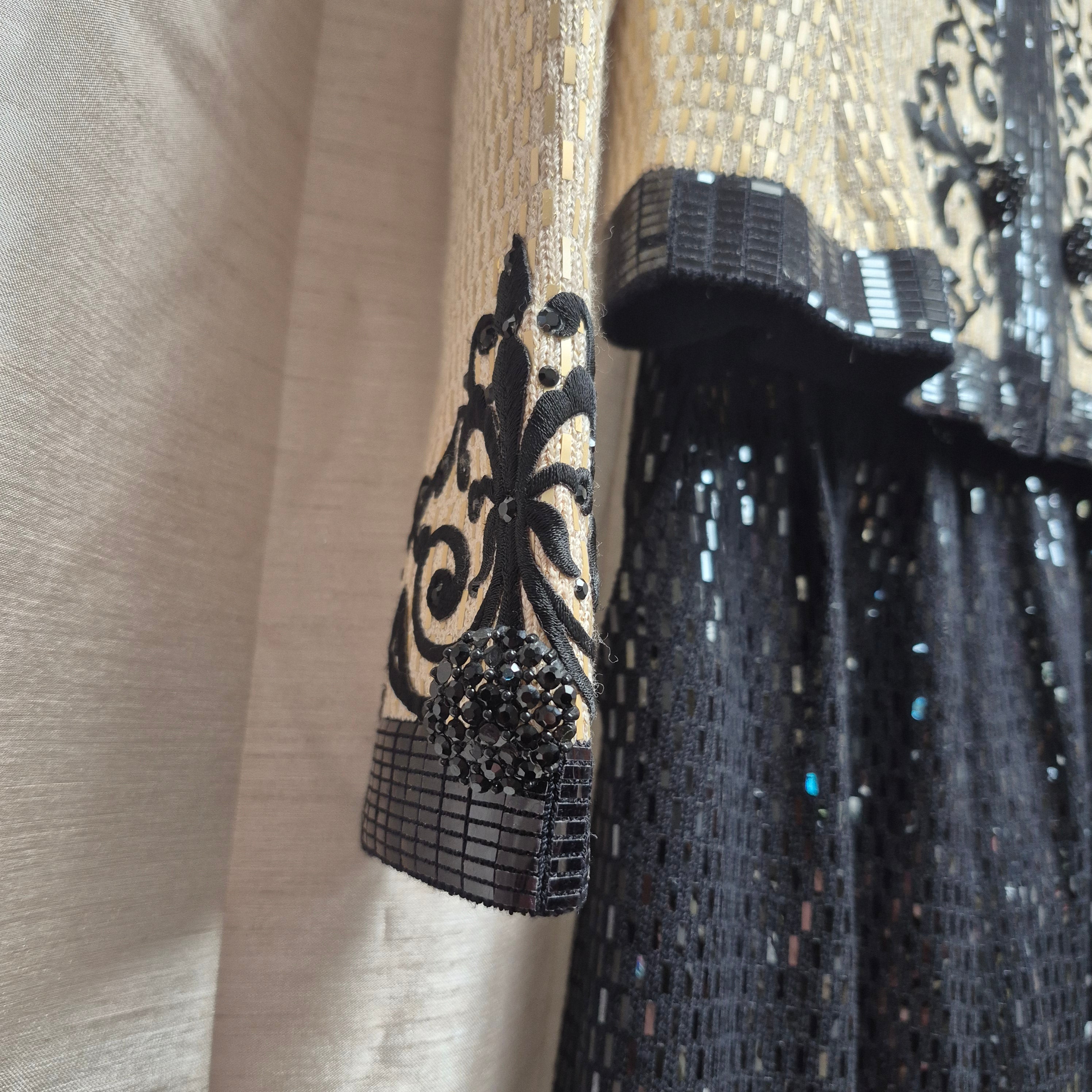 St. John Vintage 1990s Cream and Black Sequin Evening Pants Suit