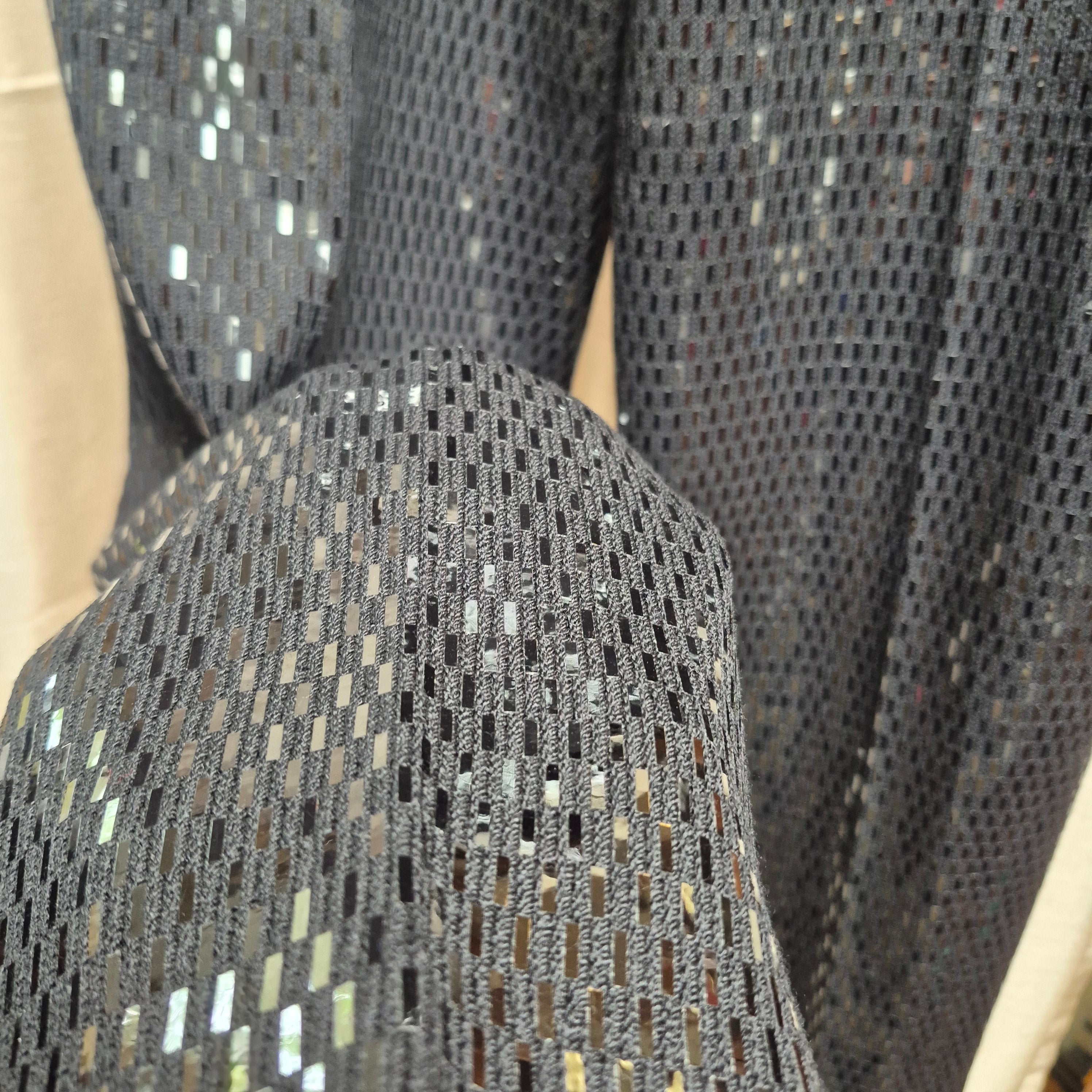 St. John Vintage 1990s Cream and Black Sequin Evening Pants Suit