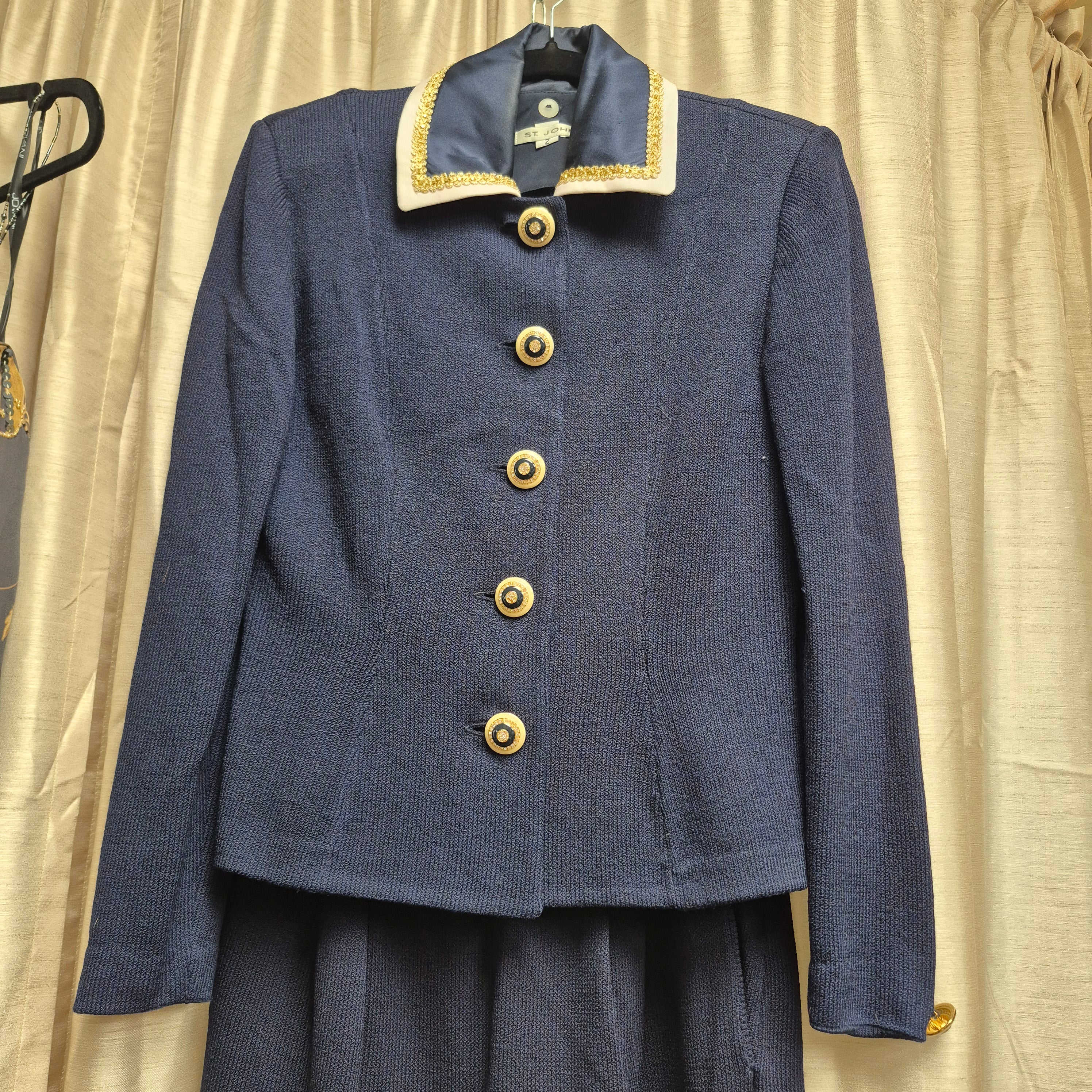 St. John Vintage 90s Navy Knit Two-Piece Suit Marie Gray Design