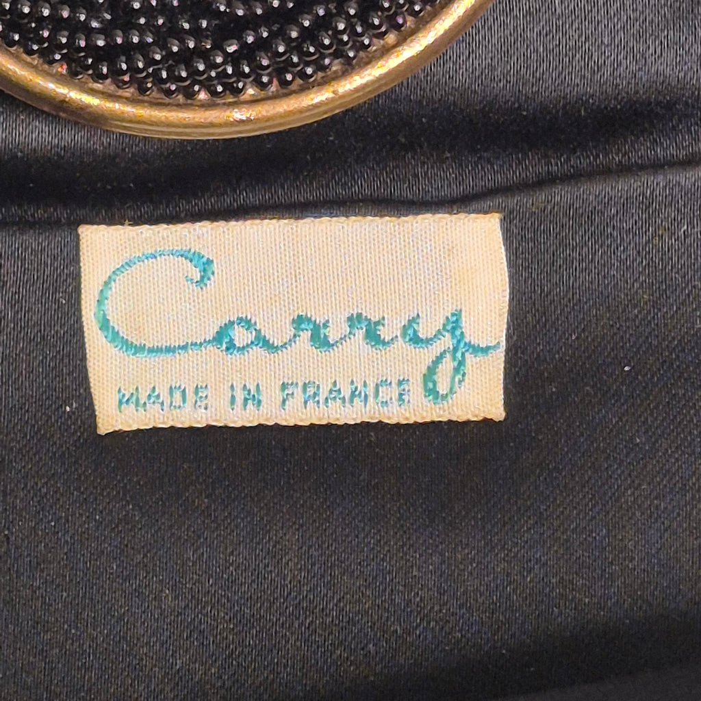 Vintage by Carry made in France Black Beaded Evening Bag gold courting clasp
