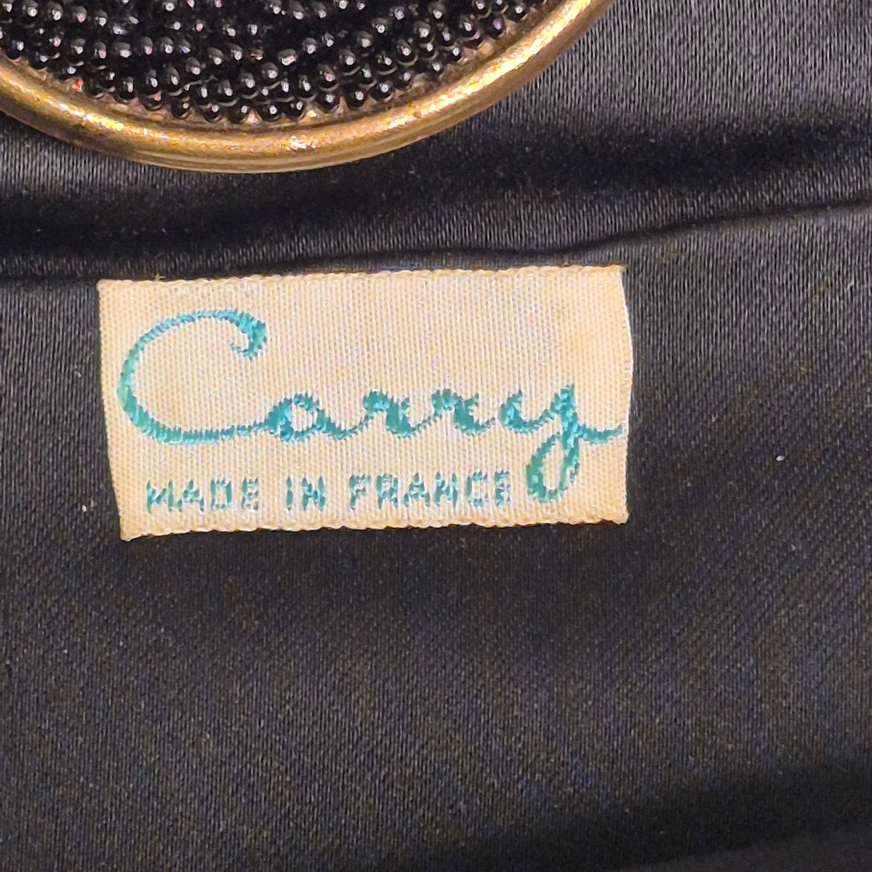 Vintage by Carry made in France Black Beaded Evening Bag gold courting clasp