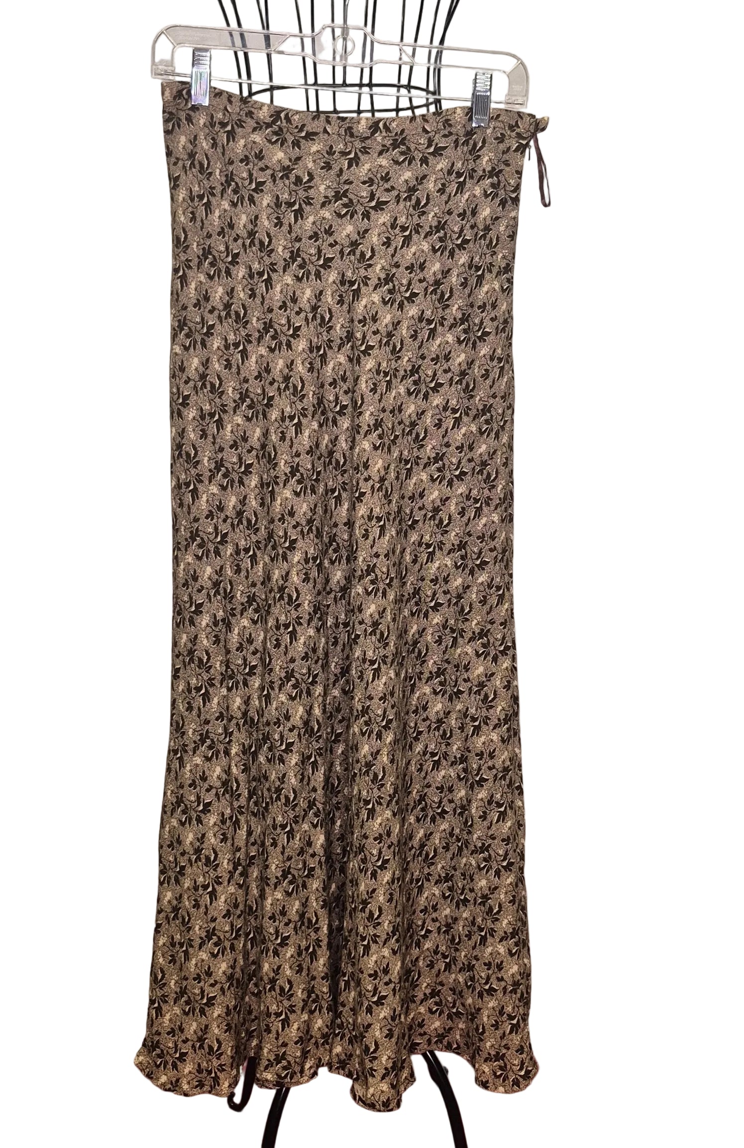 Banana Republic 1990s Brown Floral & Leaf Maxi Skirt | Fully Lined | Pockets