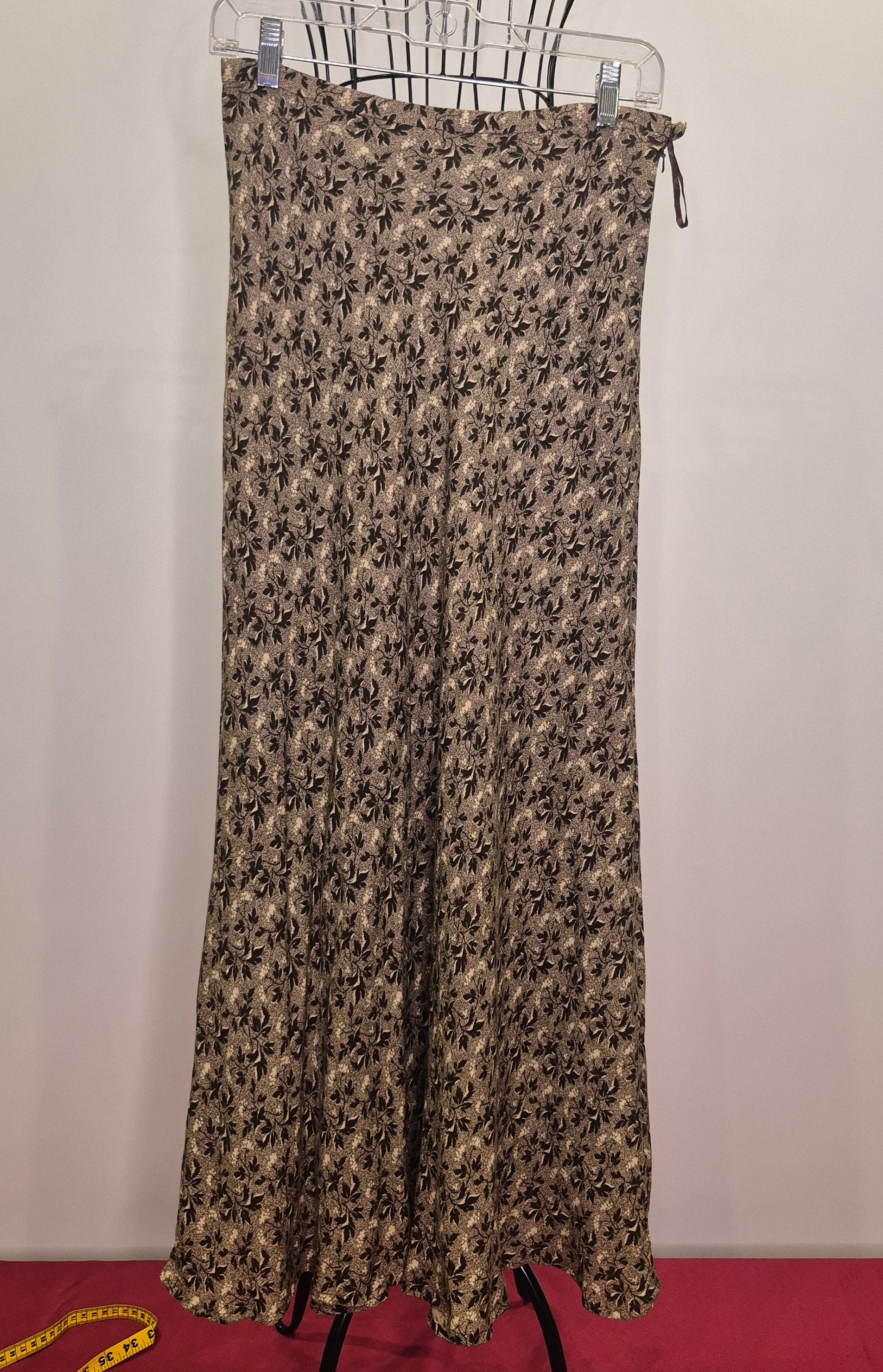 Banana Republic 1990s Brown Floral & Leaf Maxi Skirt | Fully Lined | Pockets