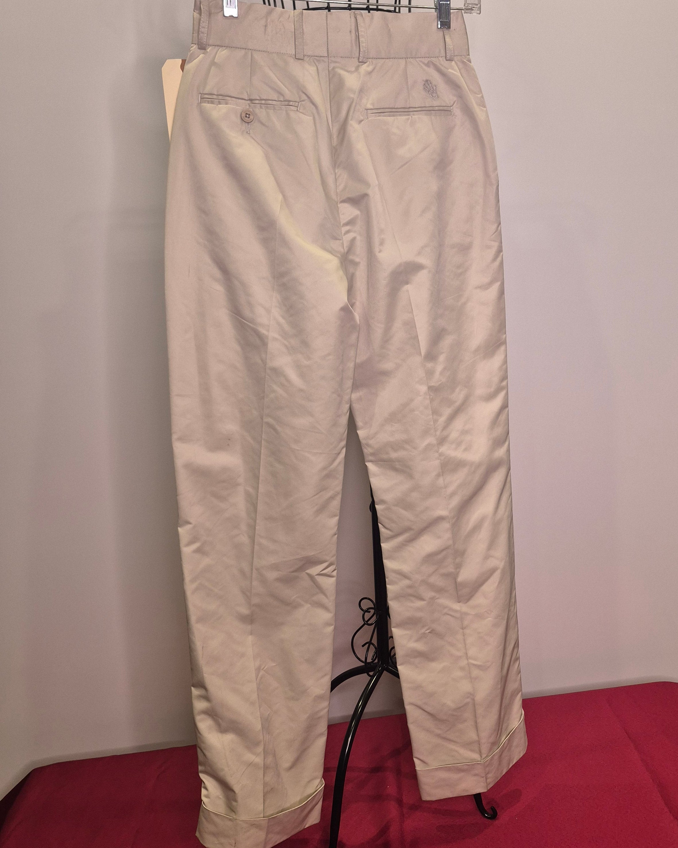 J. Lindeberg 1990s Cream Golf Pants | Cuffed | Double Hook & Eye | Size 27 Waist