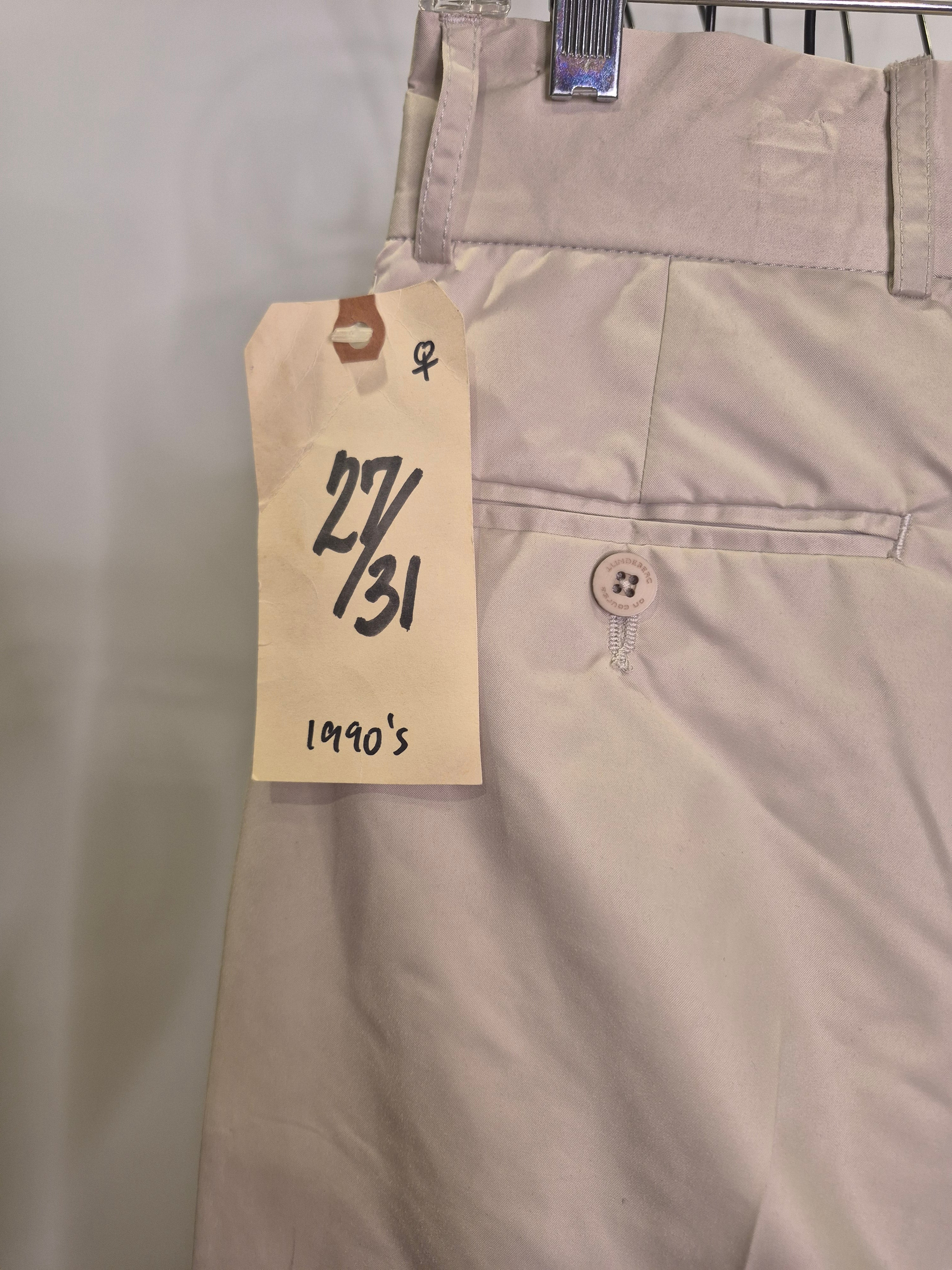 J. Lindeberg 1990s Cream Golf Pants | Cuffed | Double Hook & Eye | Size 27 Waist