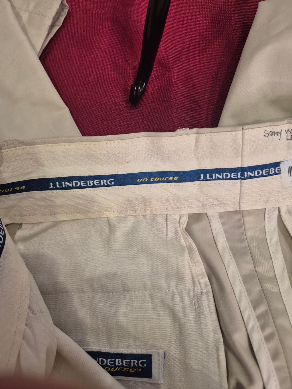 J. Lindeberg 1990s Cream Golf Pants | Cuffed | Double Hook & Eye | Size 27 Waist