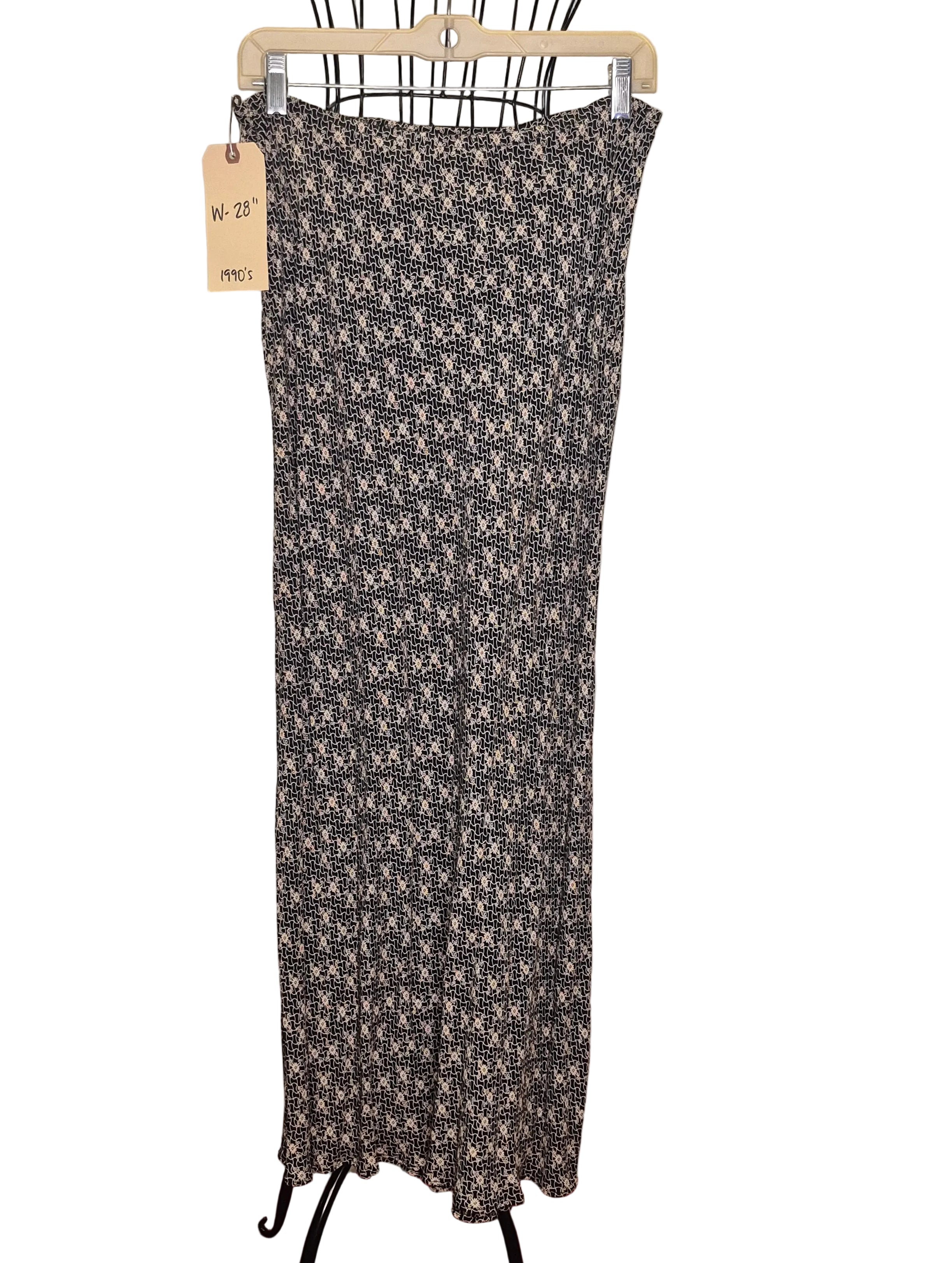 Max Studio 1990s Black Maxi Skirt | White Floral Print | Size 8