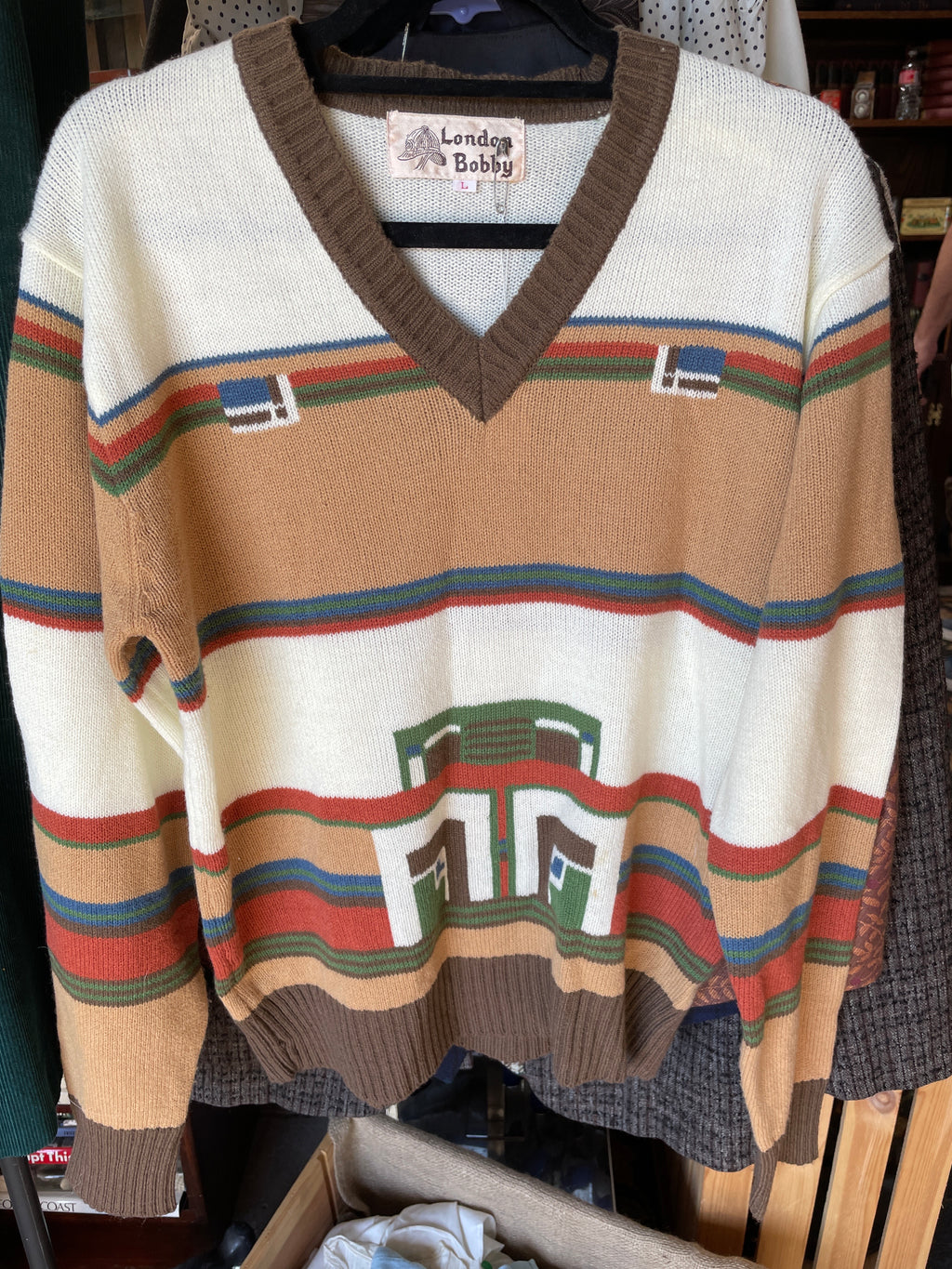 Men’s Vintage London Bobby Knit Sweater - Striped V-Neck Size L