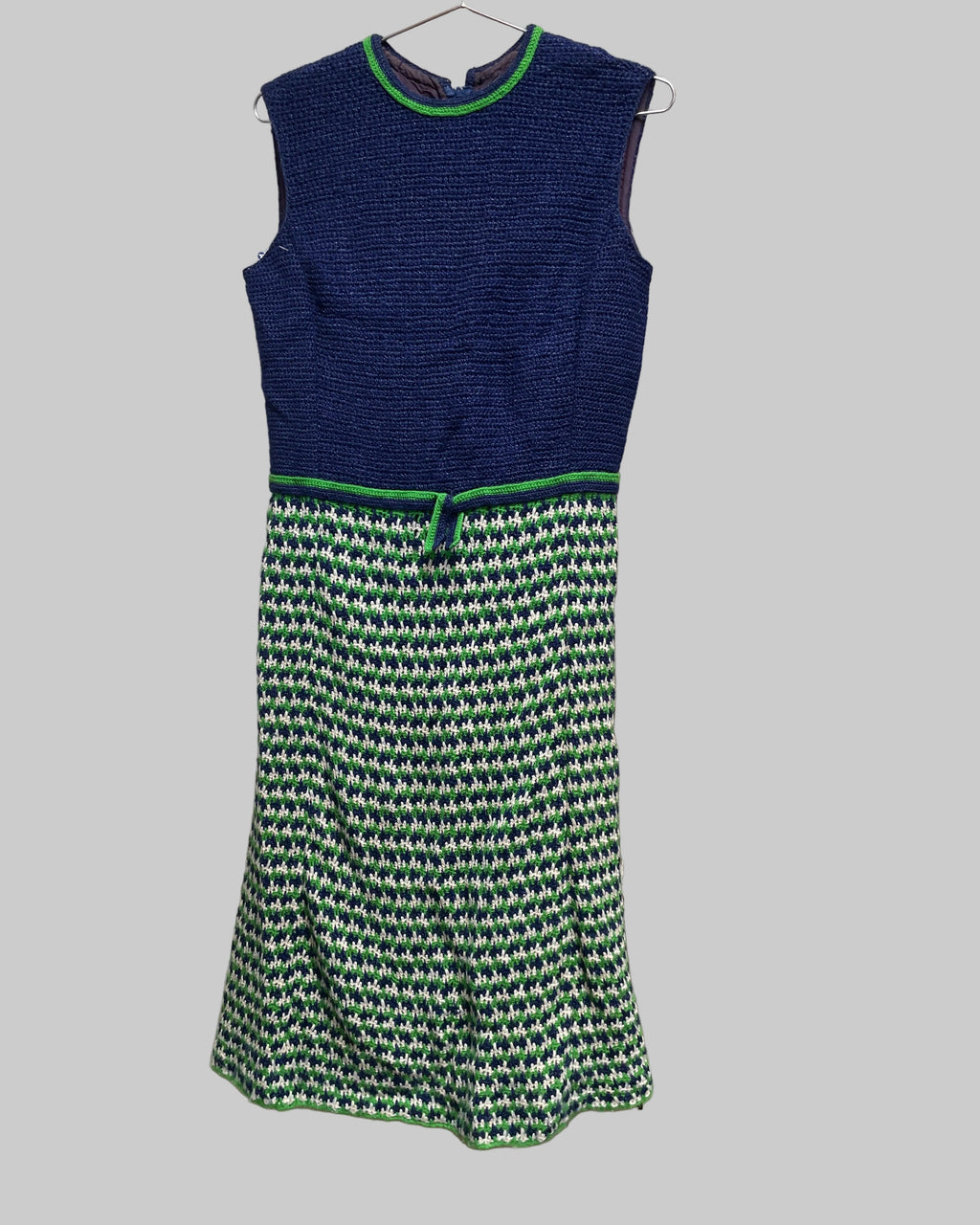 Handmade 1960s Sweater Dress - Blue Green Sleeveless lined Great Condition
