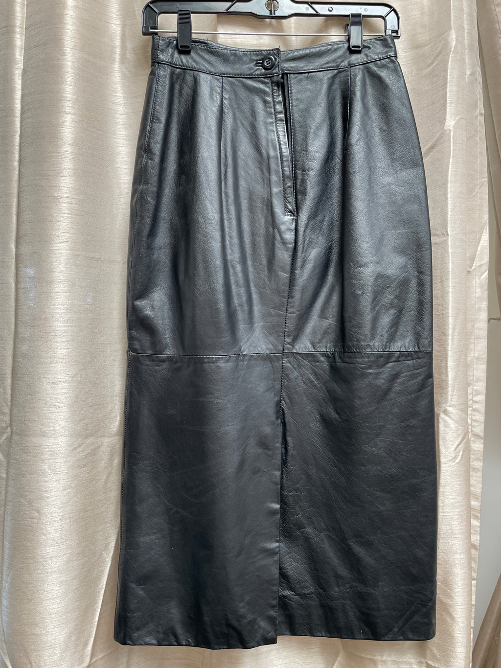 Vintage Genuine Leather Pencil Skirt - Size 8 Black mid calf