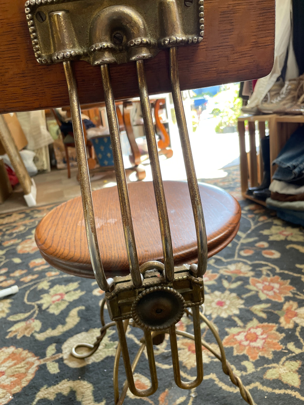 Circa 1890 Exquisite Art Nouveau Oak and Brass Rotating Piano Stool