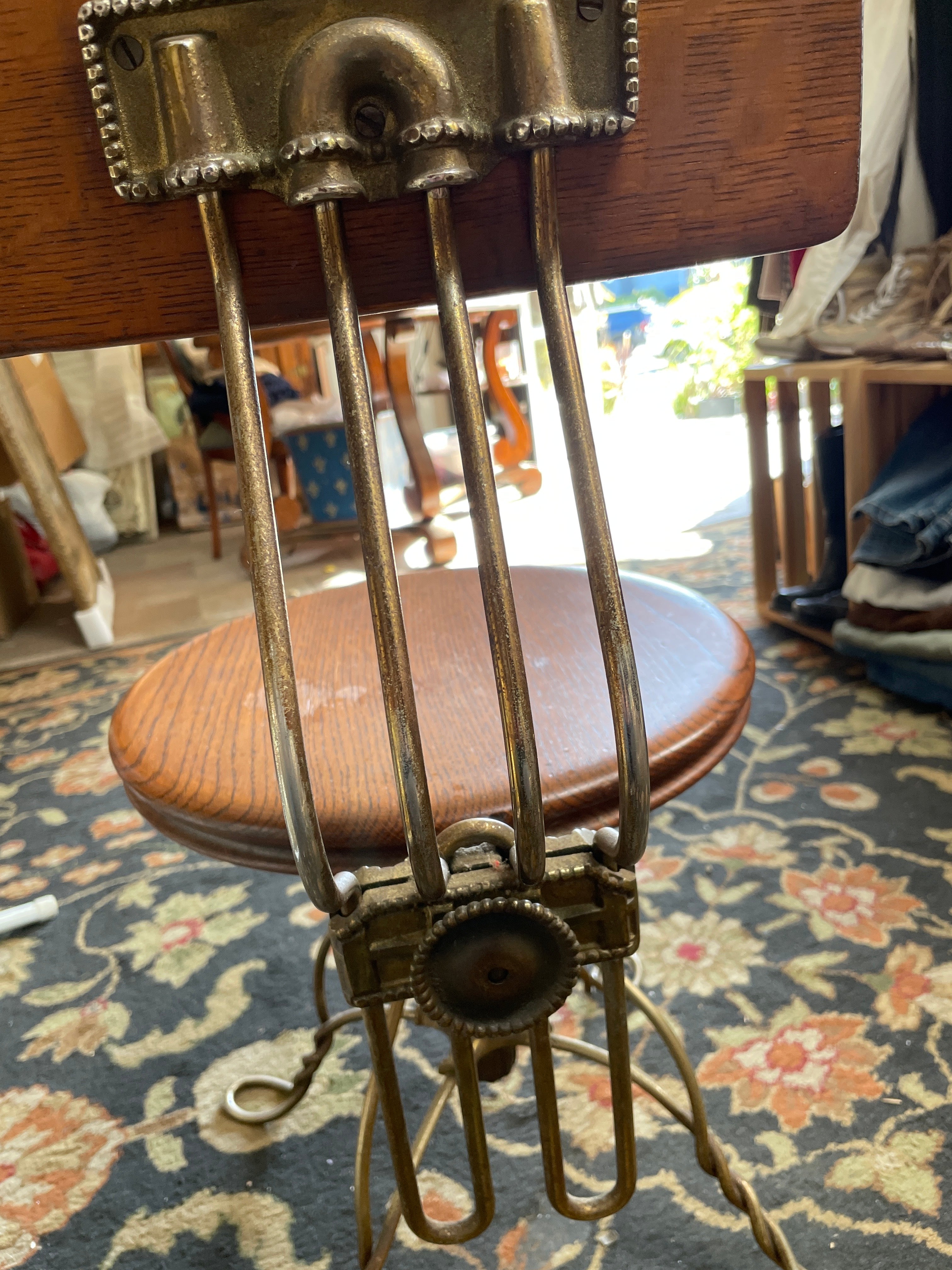 Circa 1890 Exquisite Art Nouveau Oak and Brass Rotating Piano Stool