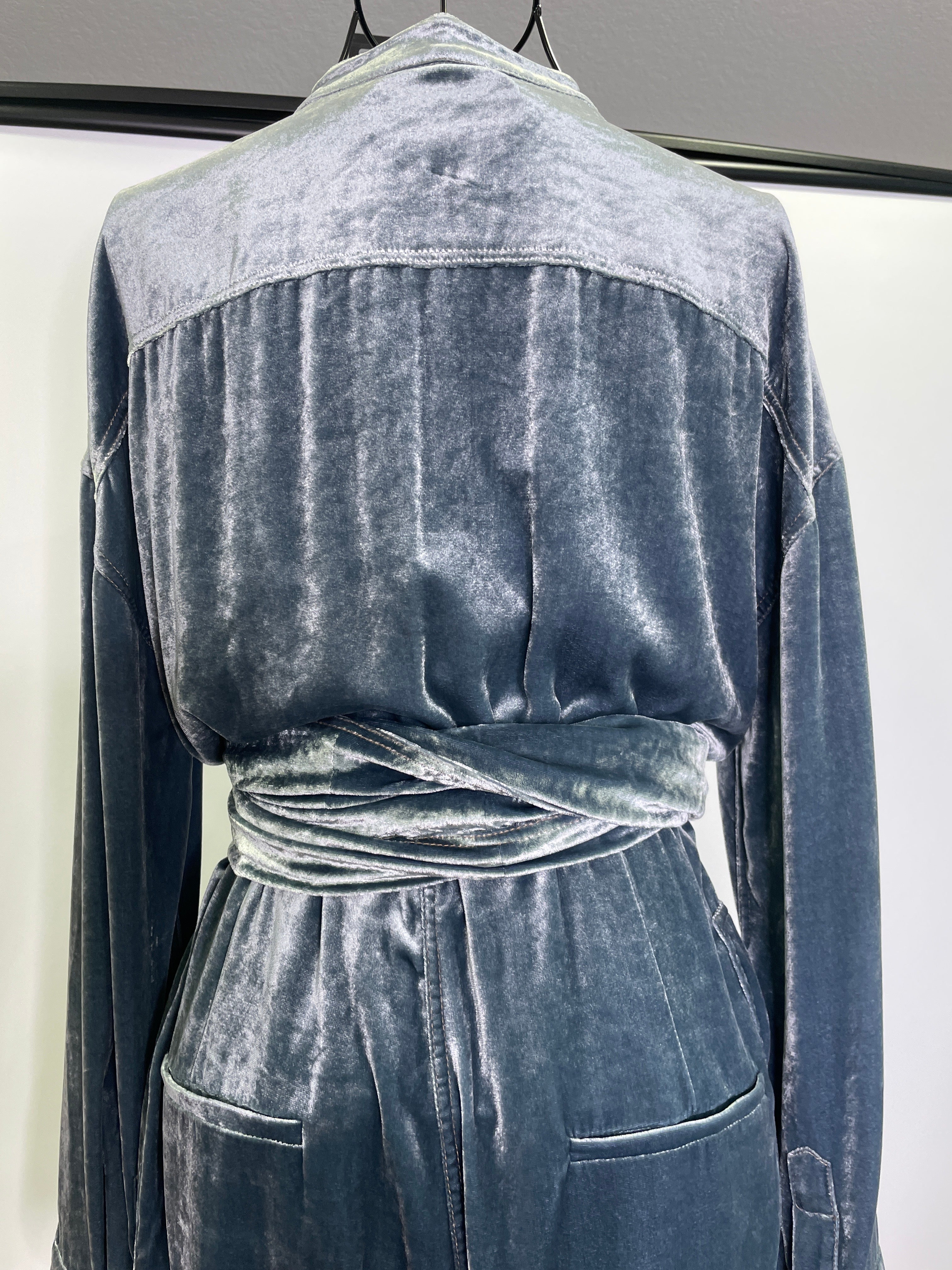 Brunello Cucinelli Silver Blue Mock Neck jumpsuit Size Small