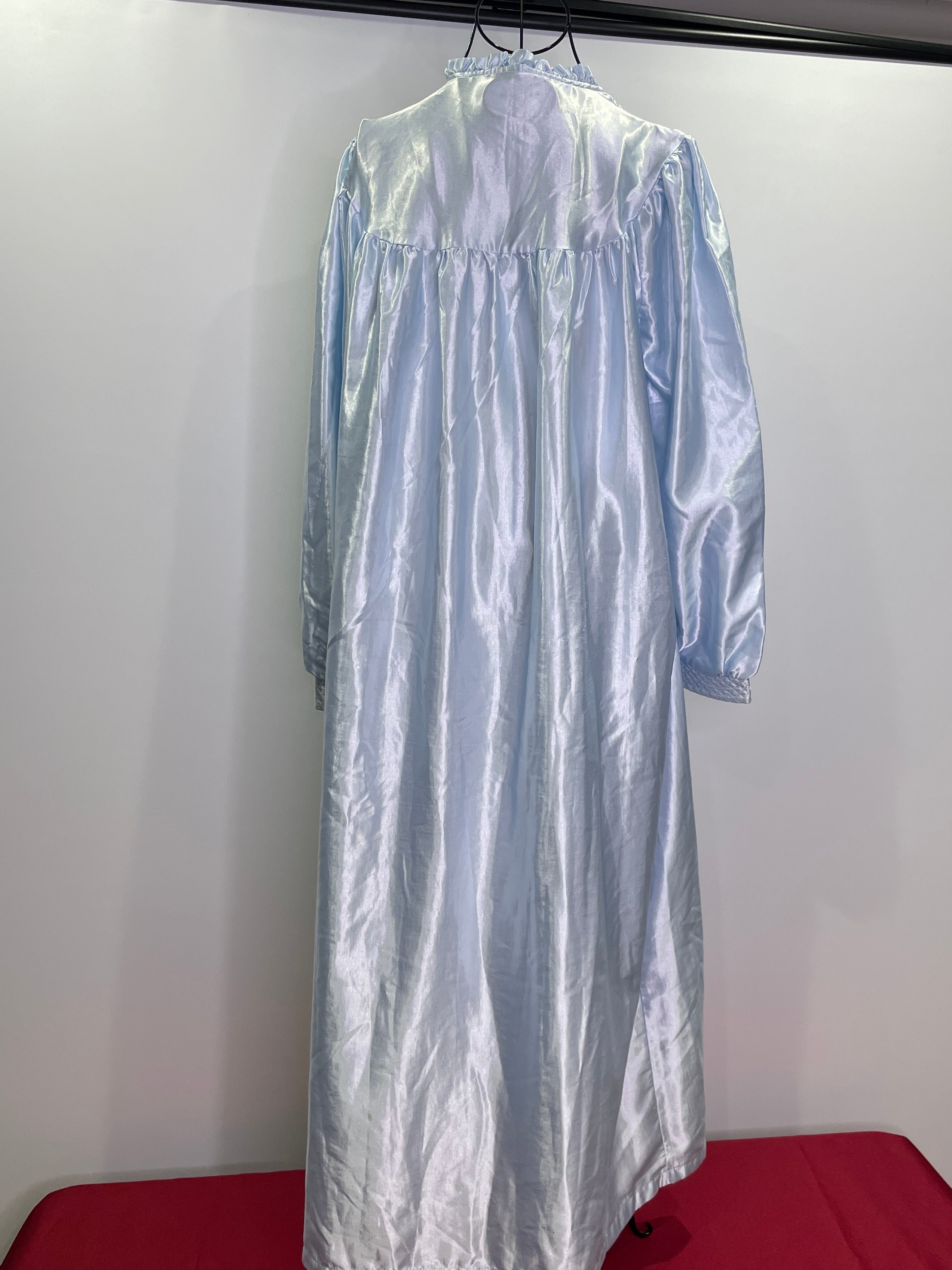 Vintage Baby Blue Satin Robe with Pink Floral Print