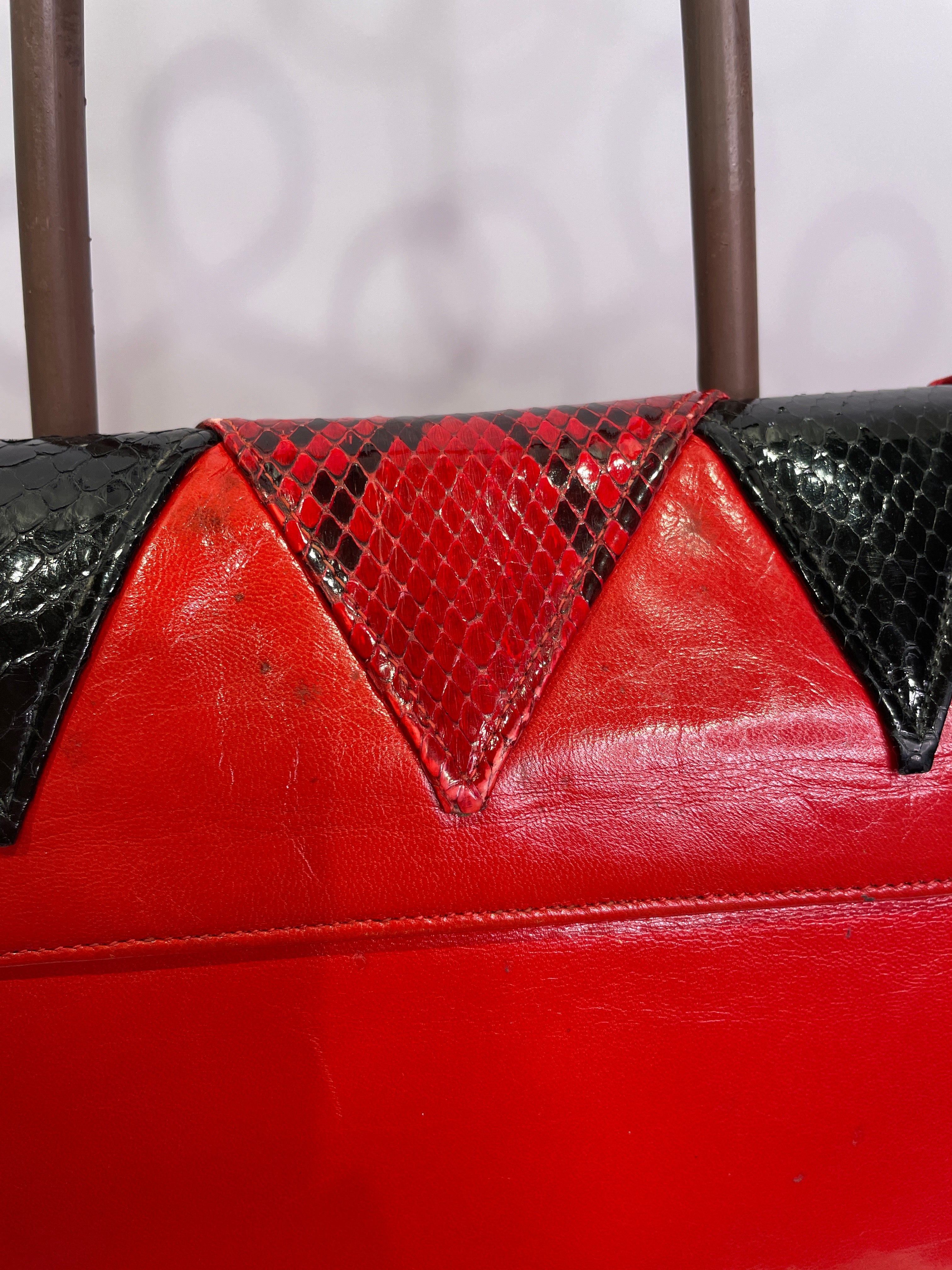 VASILIS for TROTTING Red Clutch with Snakeskin Accents