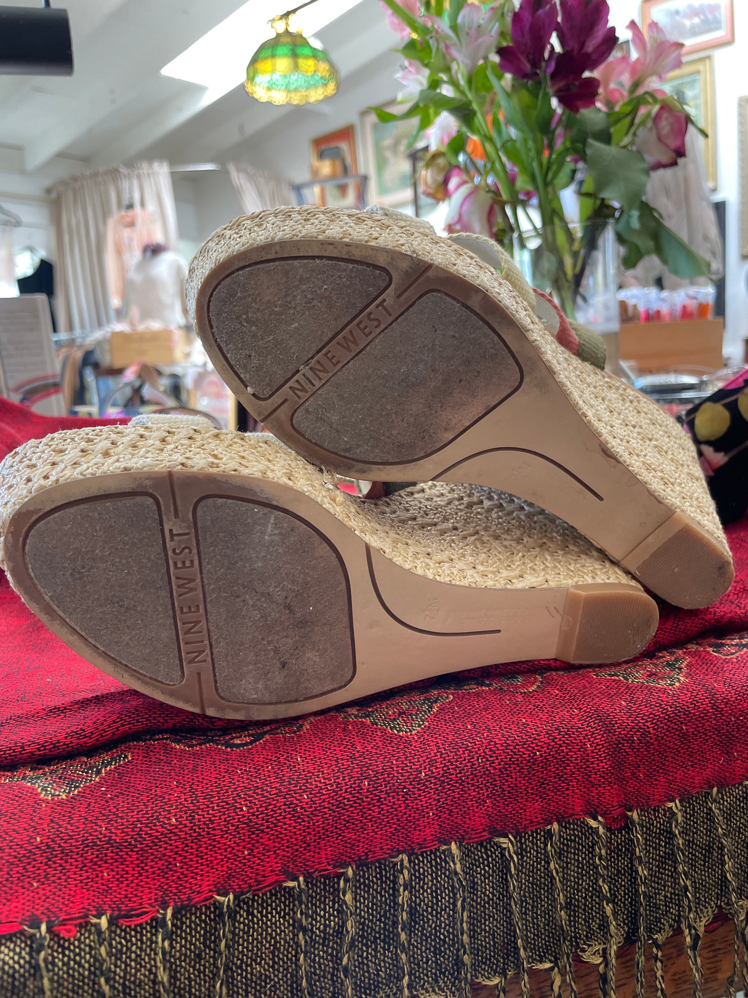 Nine West Multicolor Wedge Sandal 4 Inch Heel size 7.5
