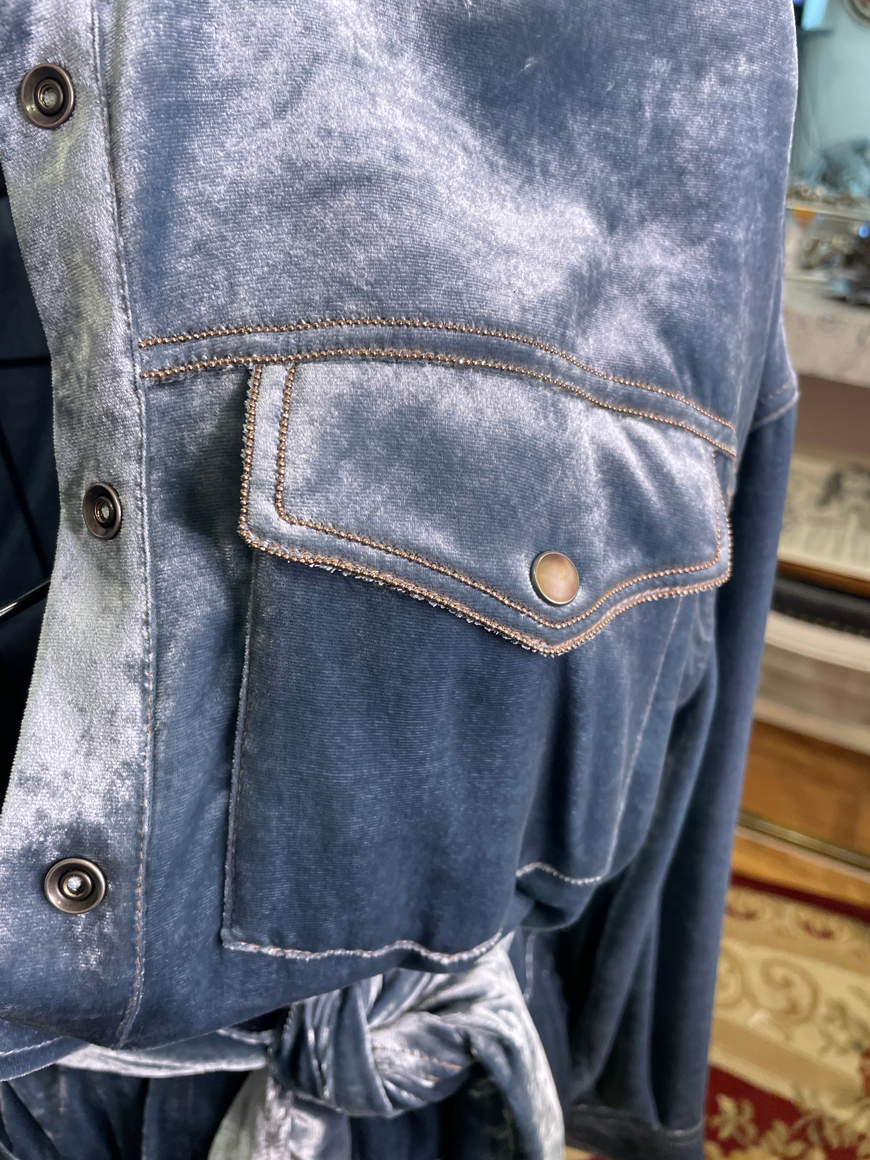 Brunello Cucinelli Silver Blue Mock Neck jumpsuit Size Small