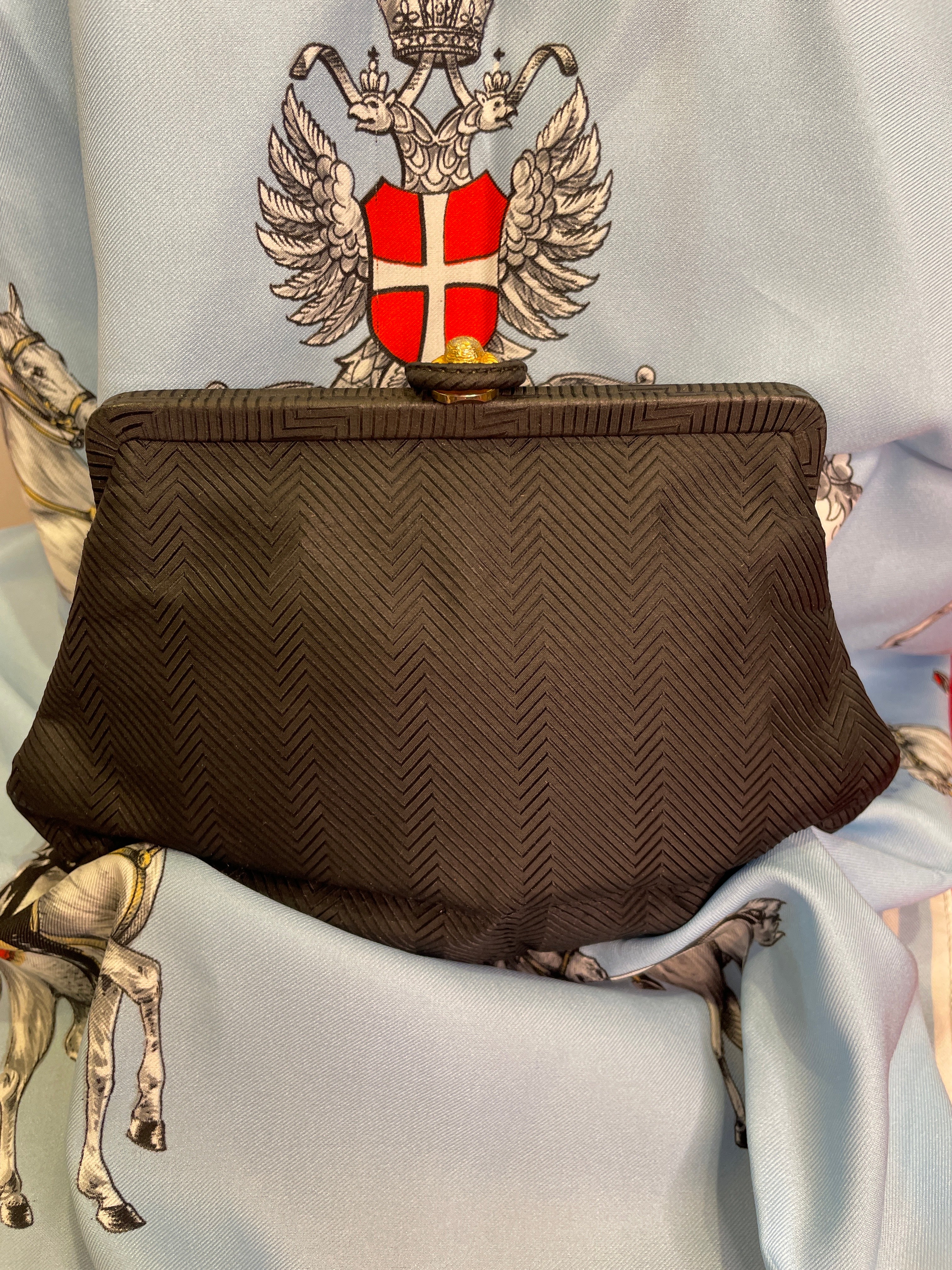 Joseph Shoes Vintage Evening Bag | 1960s–70s Woven Clutch with Flower Snap Closure