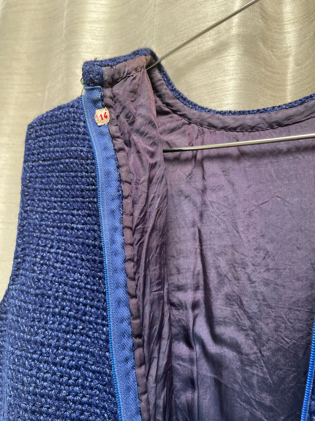 Handmade 1960s Sweater Dress - Blue Green Sleeveless lined Great Condition